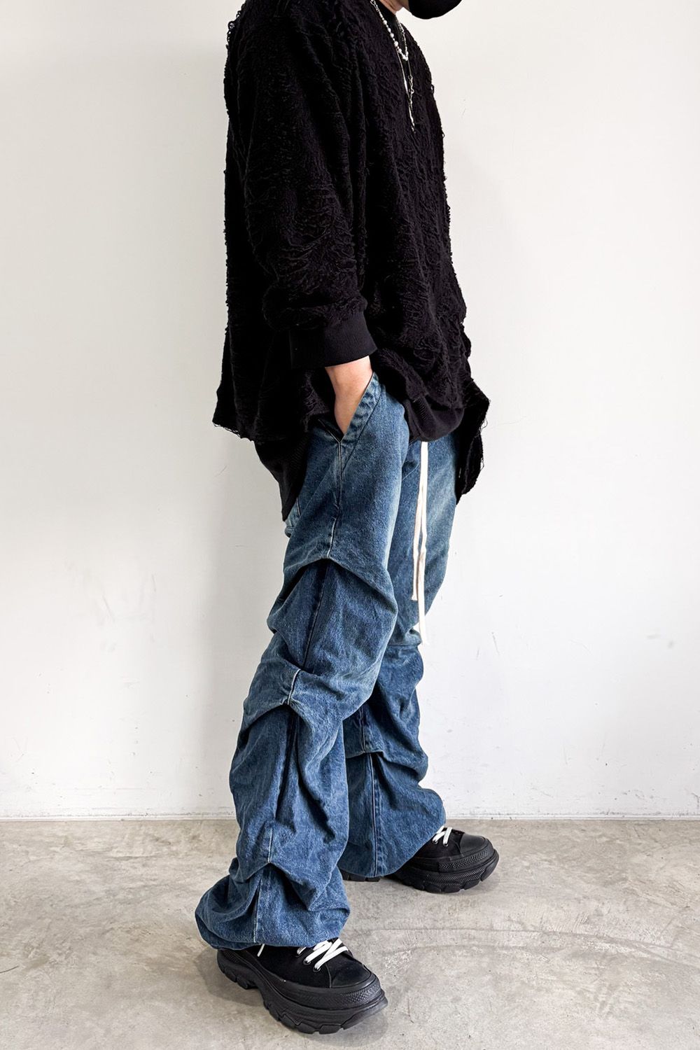 デニムタックスリムバギーパンツ / Denim Tuck Slim Baggy Pants / ブルー / ag-8060