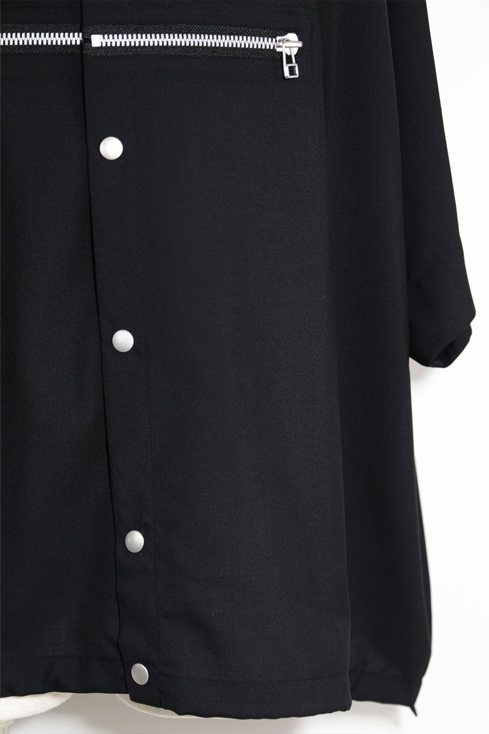 サマーウールハーフスリーブシャツ / Summer Wool Front Zip Harf Sleeve Shirts / ブラック / ag-9060-2