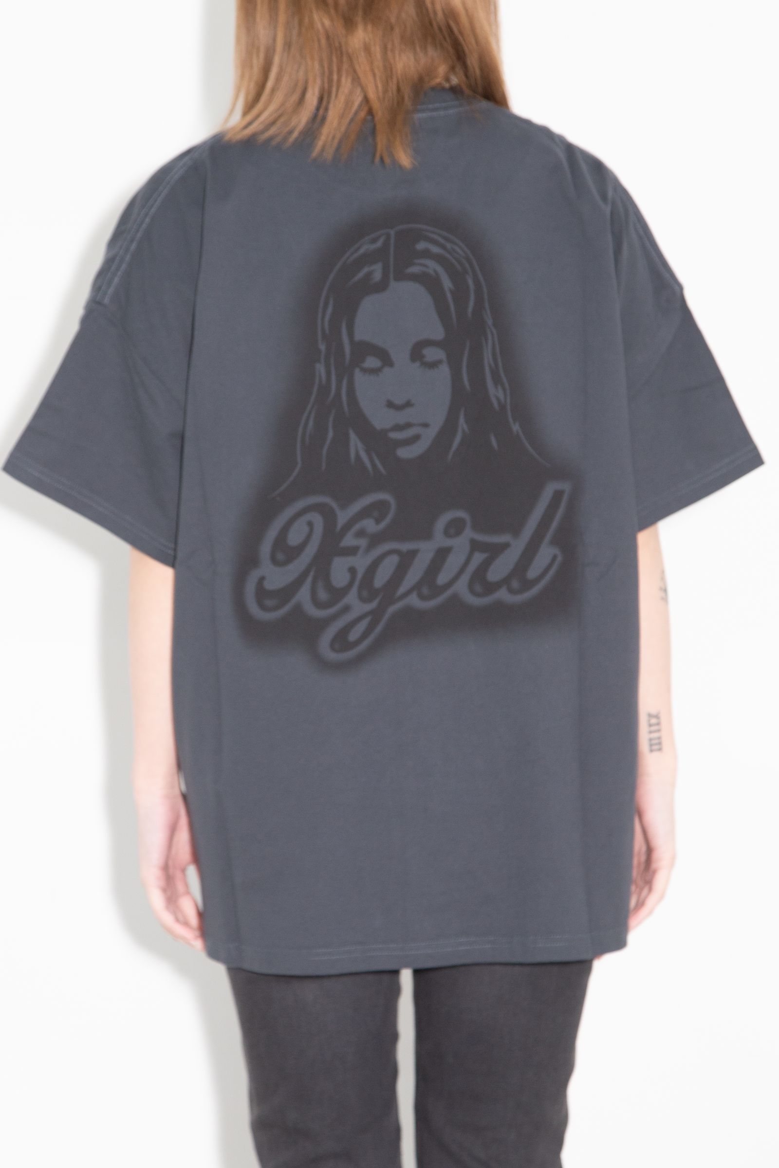 SPRAY FACE S/S BIG TEE DRESS / チャコール