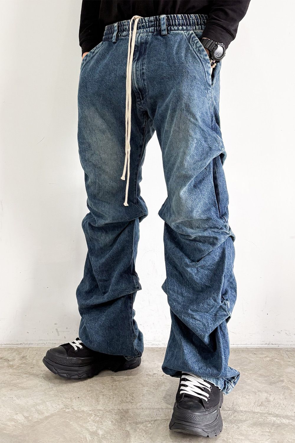 デニムタックスリムバギーパンツ / Denim Tuck Slim Baggy Pants / ブルー / ag-8060