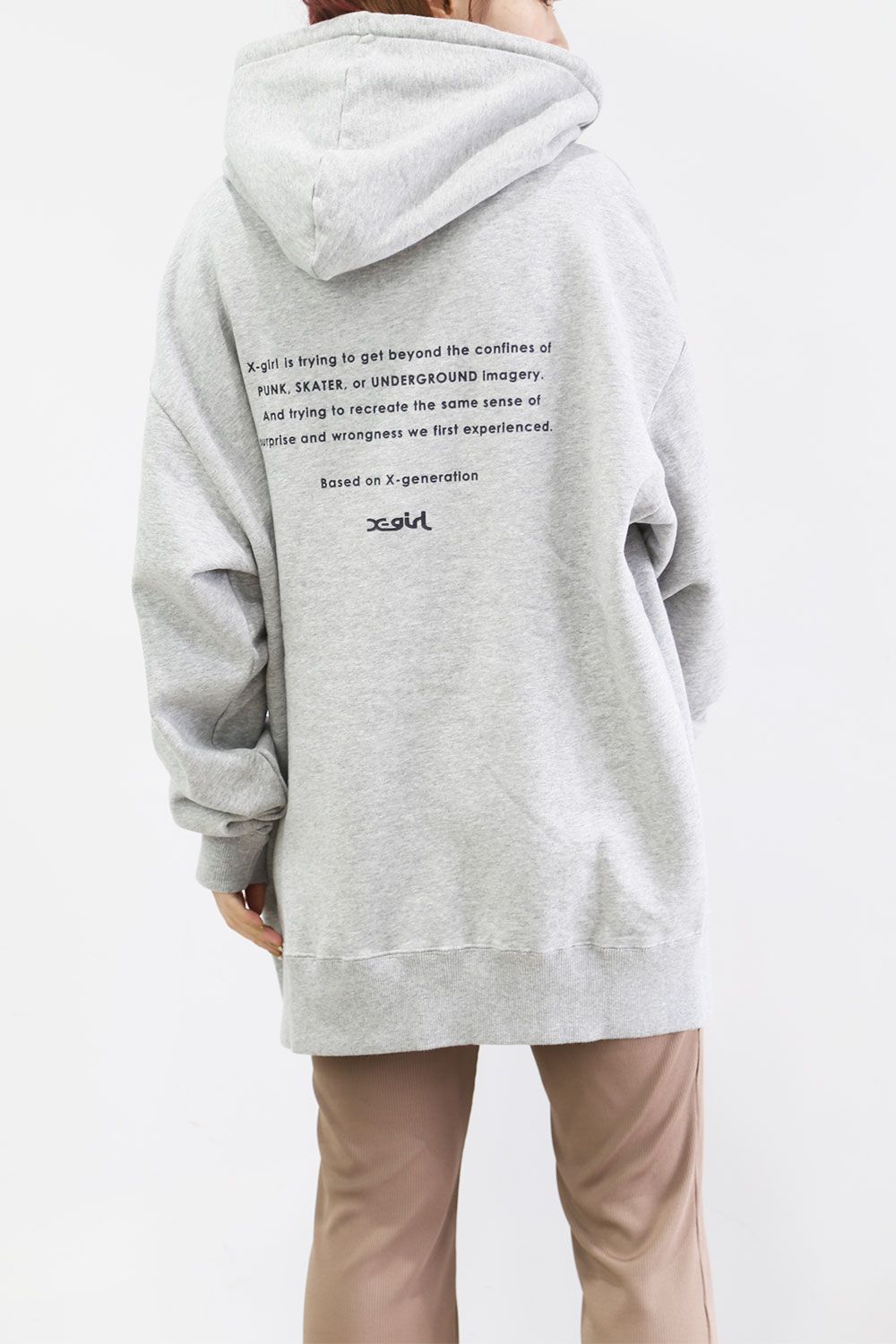 X-girl - FACE EMBROIDERY SWEAT HOODIE / アッシュ | Tempt