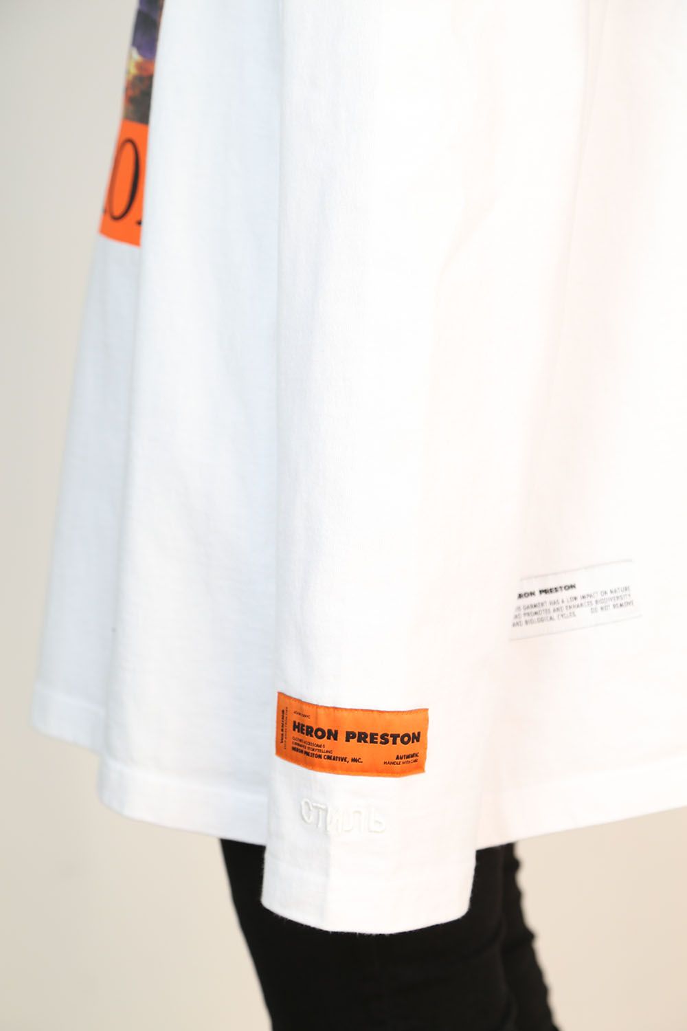 HERON PRESTON - LS T-SHIRT REG OS HERON TIMES / ホワイト×オレンジ