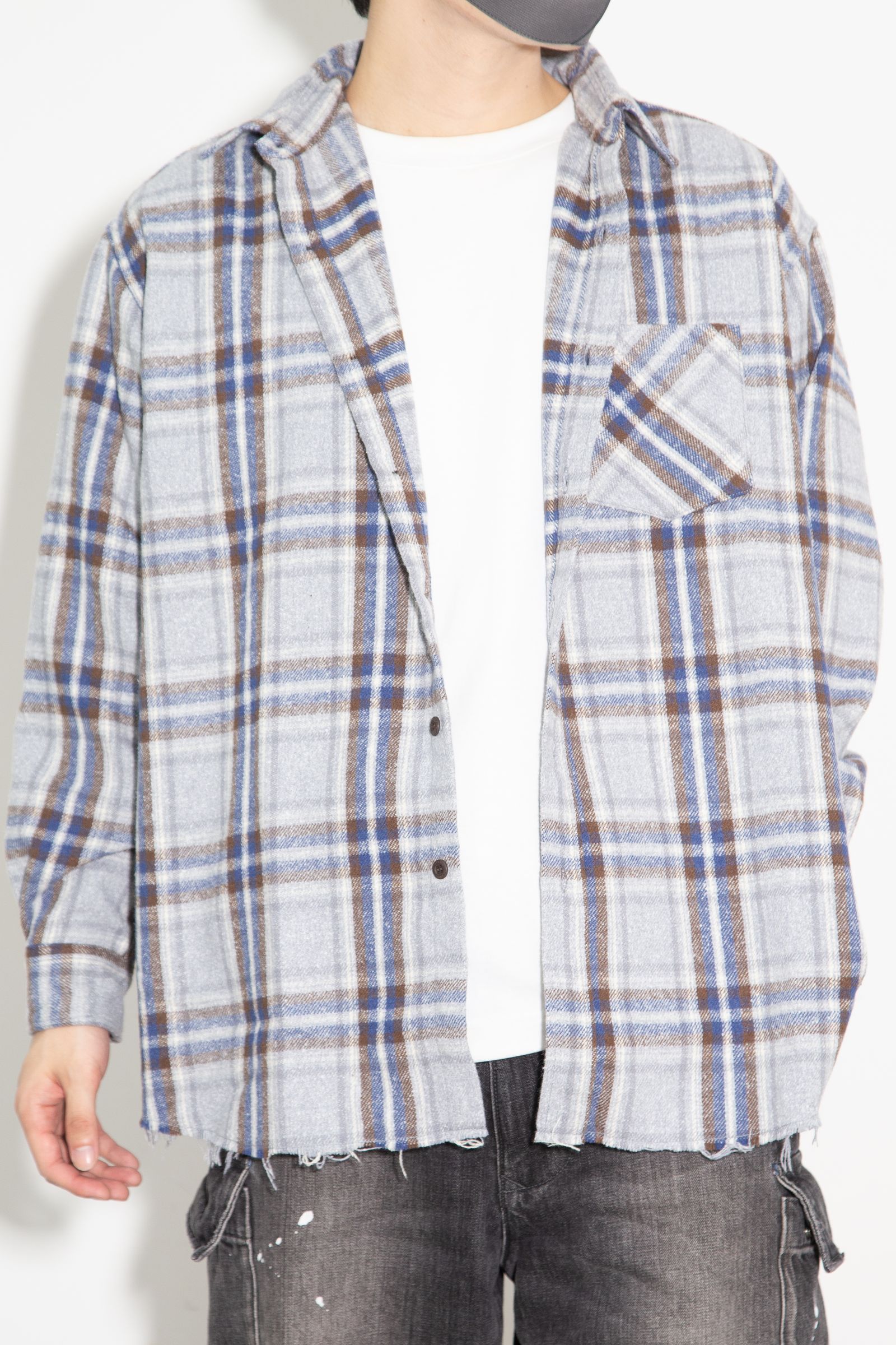 GUITAR GIRL刺繍 ワークシャツ / ブルー