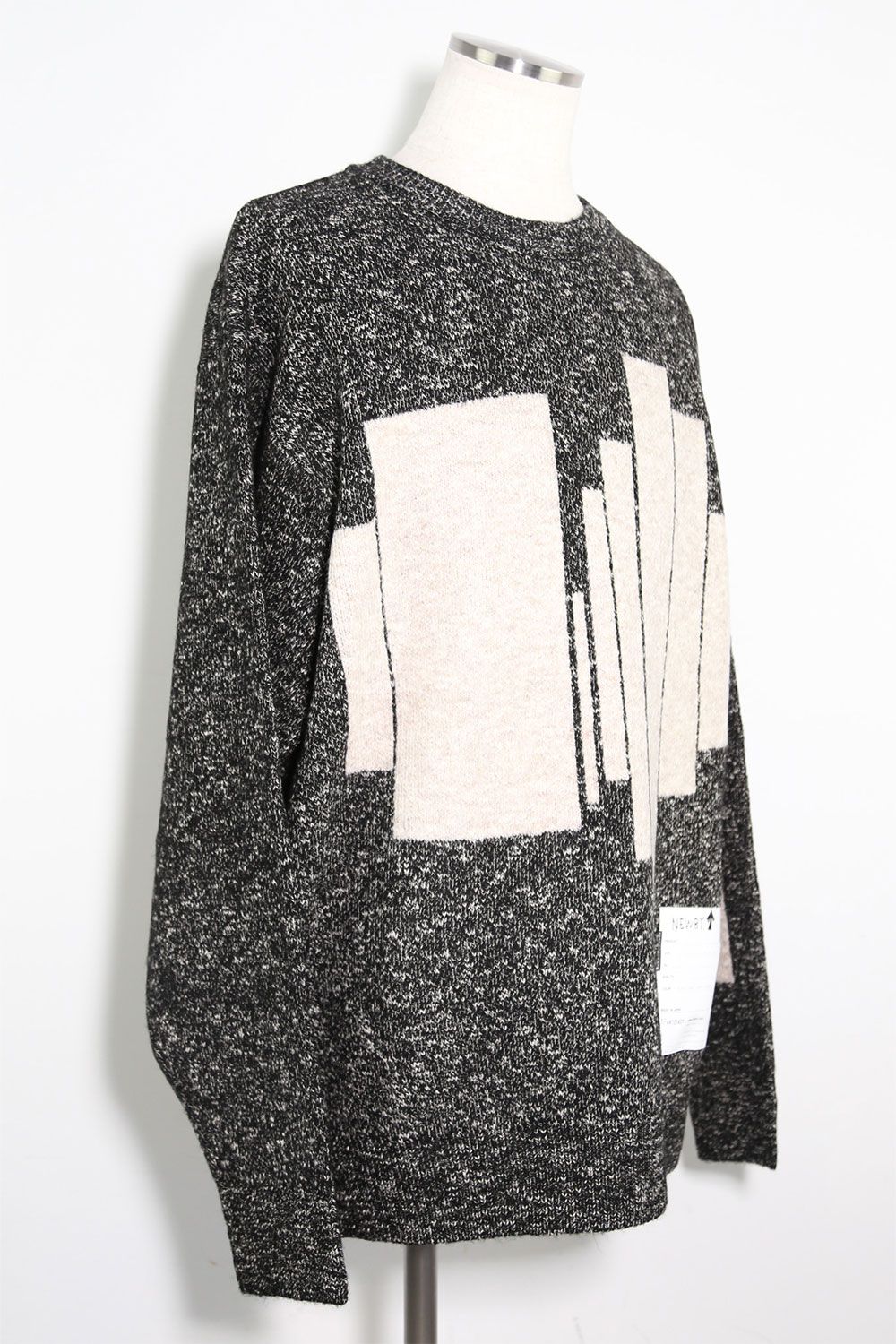 幾何学模様リラックスフィットニット / Geo Pattern Knit Top / グレー×ベージュ / ag-8011-1