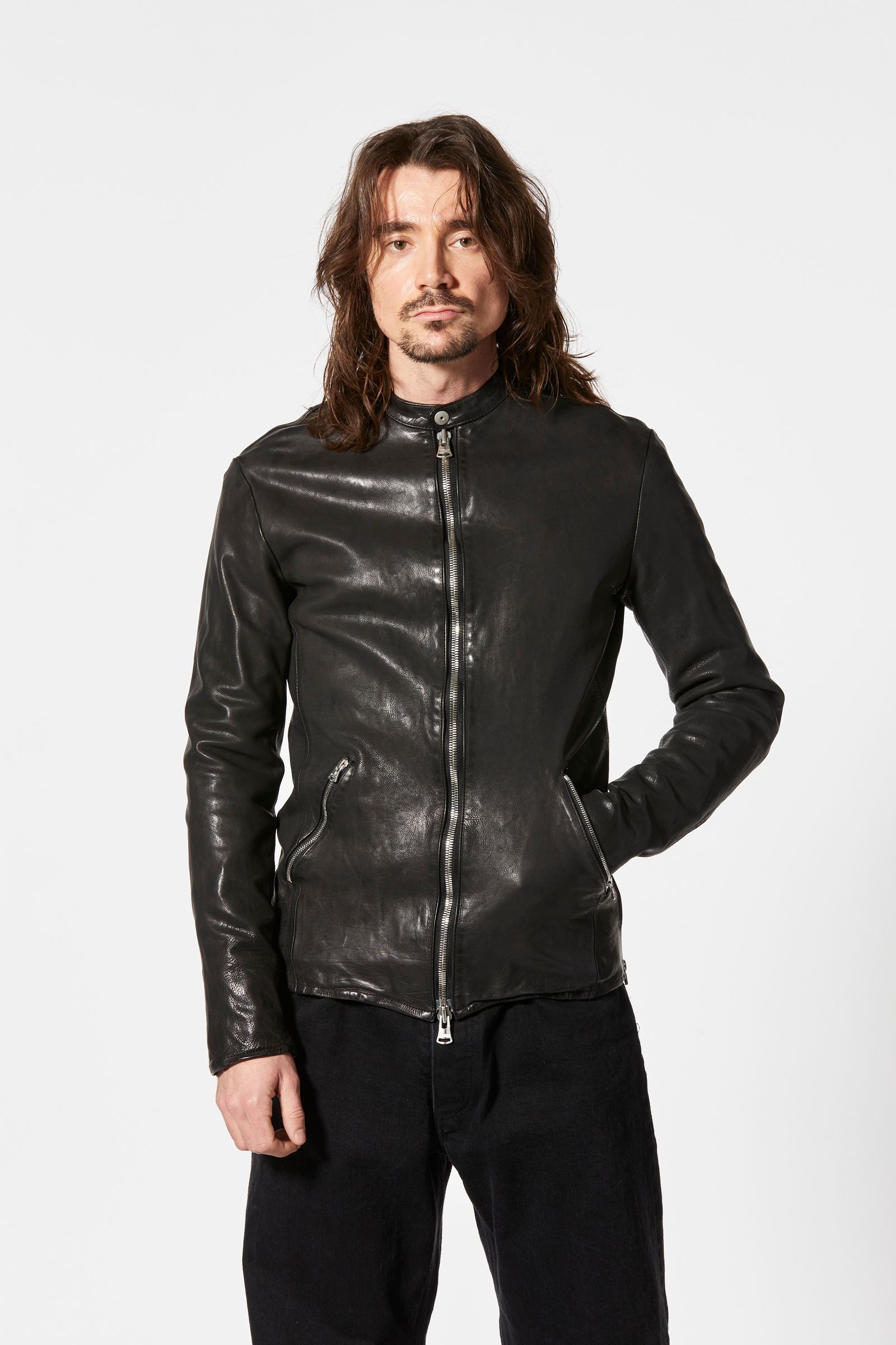 JAPAN CALF NATURAL DYED “GARMENT-WASH” SINGLE RIDERS / ブラック