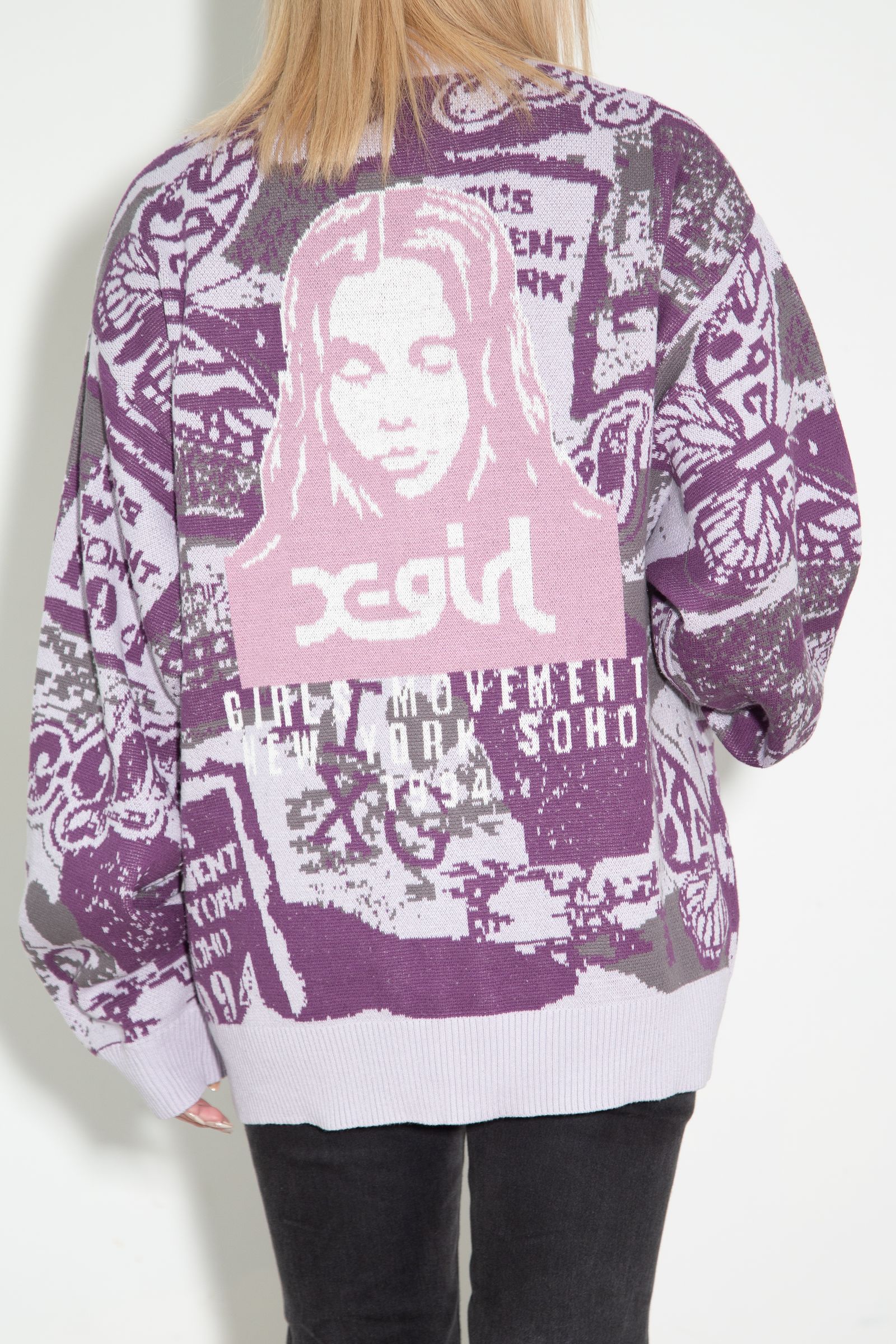 COLLAGE GRAPHIC JACQUARD KNIT CARDIGAN / パープル