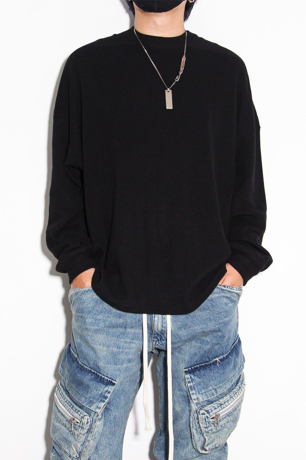リブニットオーバーサイズトップ / Rib Knit Over Size Top / ブラック / ag-10093-2