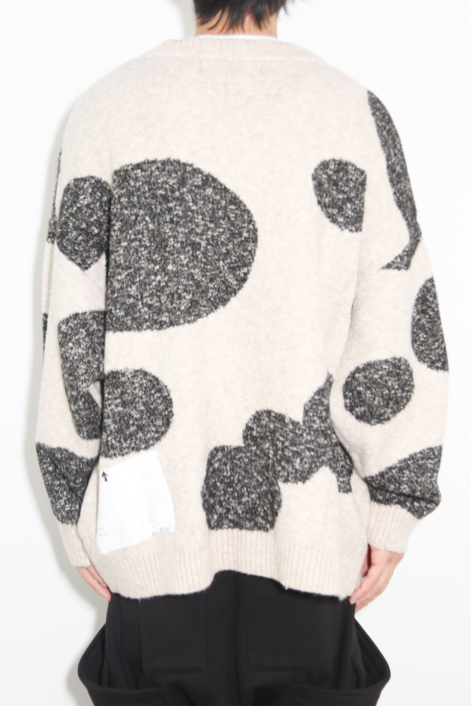 ドット模様オーバーサイズカーディガン / Polka Pattern Knit Cardigan / ベージュ×グレー / ag-8010