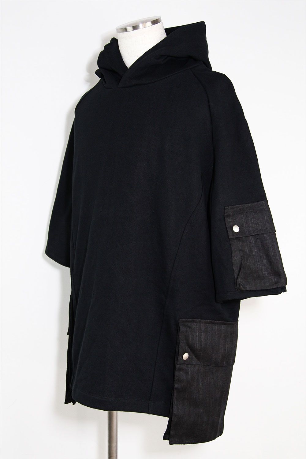 リネンコンビスウェットフーディー / Linen Combi Sweat Top / ブラック / ag-11034