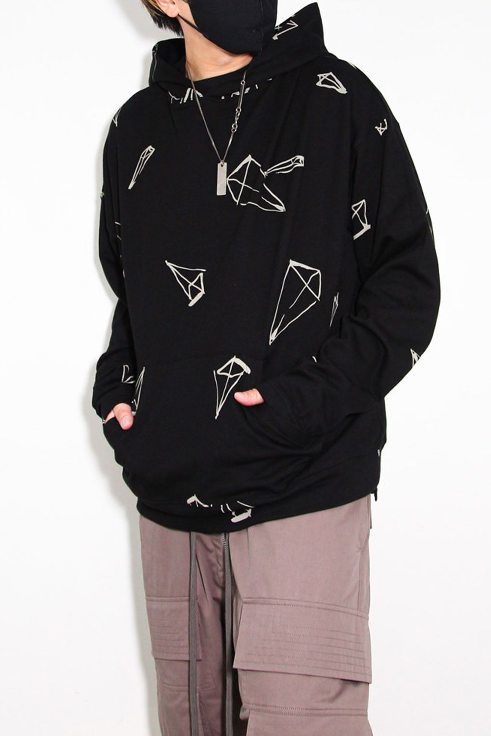 総柄プリントパーカー / Print Sweat Hoodie / ブラック / ag-7016