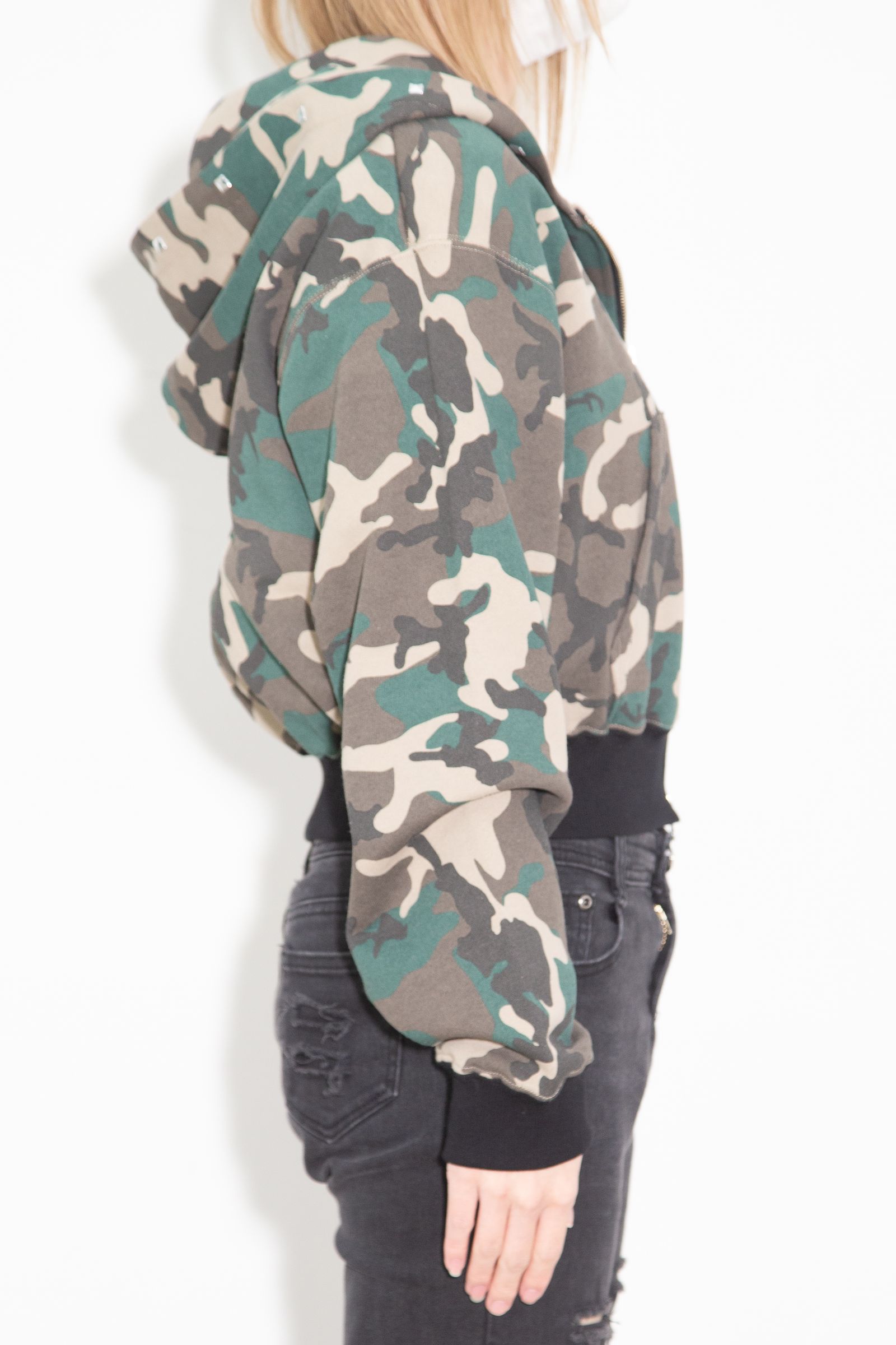 ［ラスト1点 サイズM］ONE POINT PENCIL SCRIPT LOGO ZIP UP SWEAT HOODIE / カモ