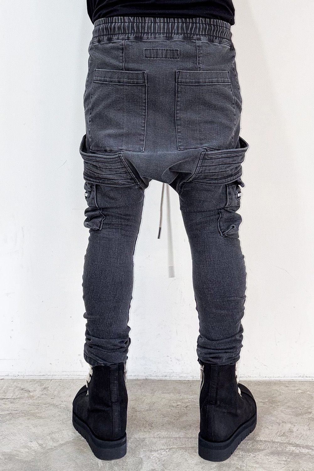 サルエルカーゴスキニーデニム / Indigo Denim Cargo Sarouel Skinny / ダメージブラック / ag-6036-2