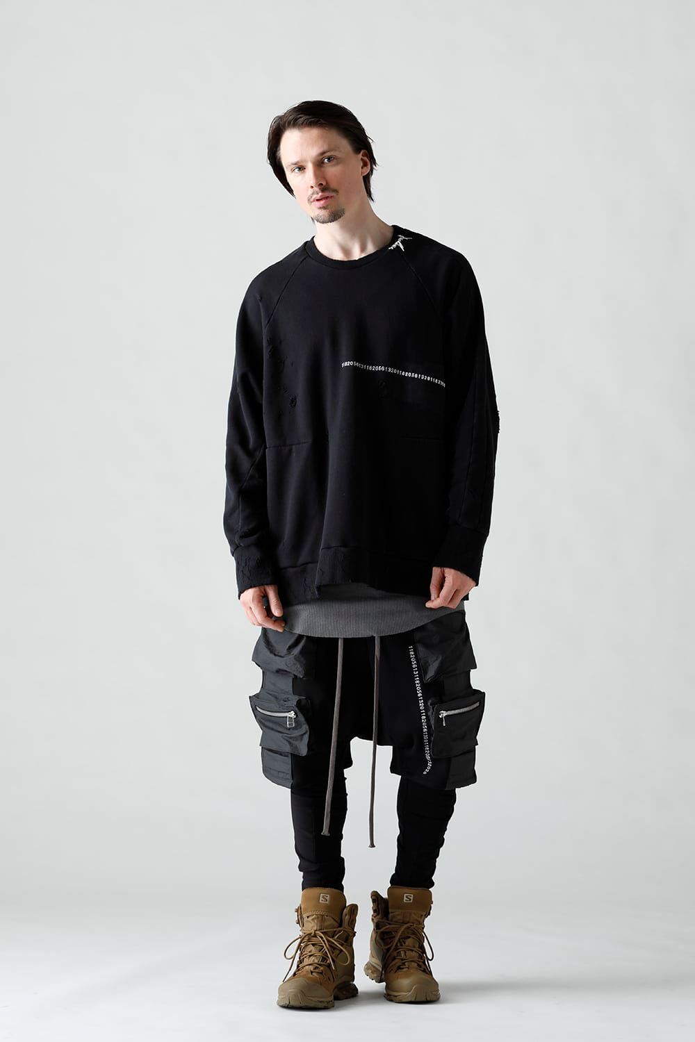 Damage Sweat Over Sized Pullover / ブラック