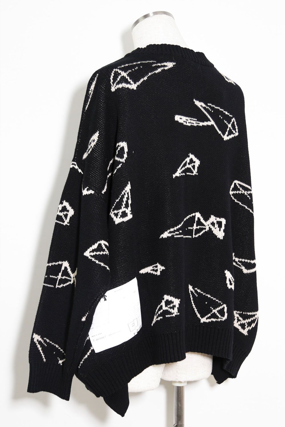 ピラミッド模様オーバーサイズカーディガン / Pyra Pattern Knit Cardigan / ブラック×アイボリー / ag-8010-2