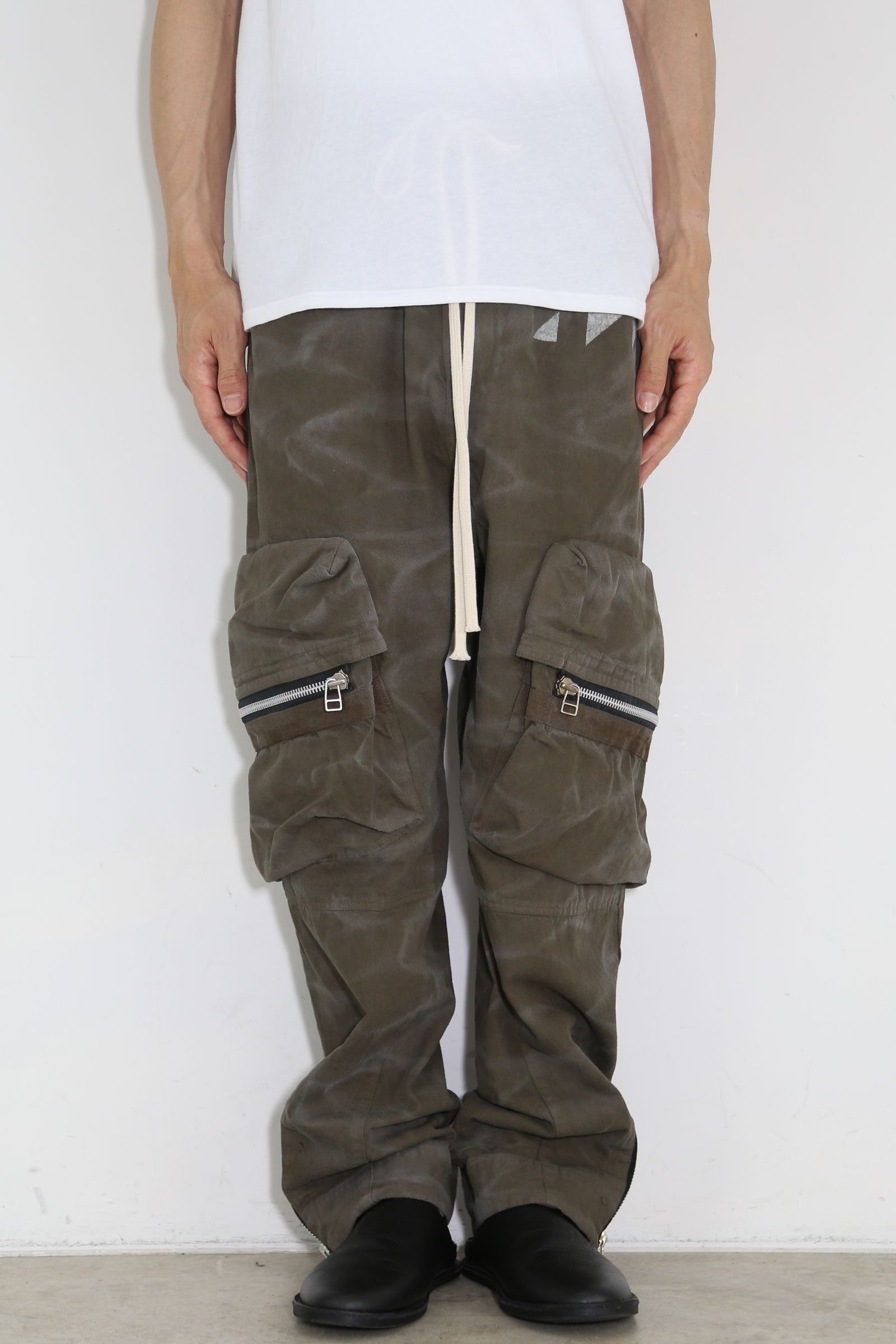 ヴィンテージ染めワイドカーゴパンツ / Vintage Dyed Pocket Long Pants / カーキ / ag-7035-1