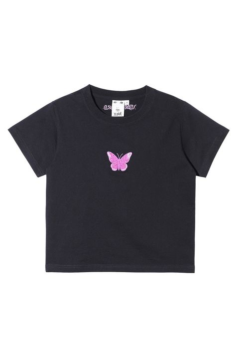 EMBROIDERED BUTTERFLY LOGO S/S BABY TEE / ブラック