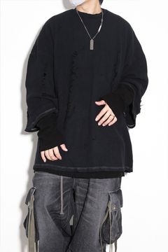 ダメージレイヤードオーバーサイズトップス / Damage Layered Pullover / ブラック / ag-8086