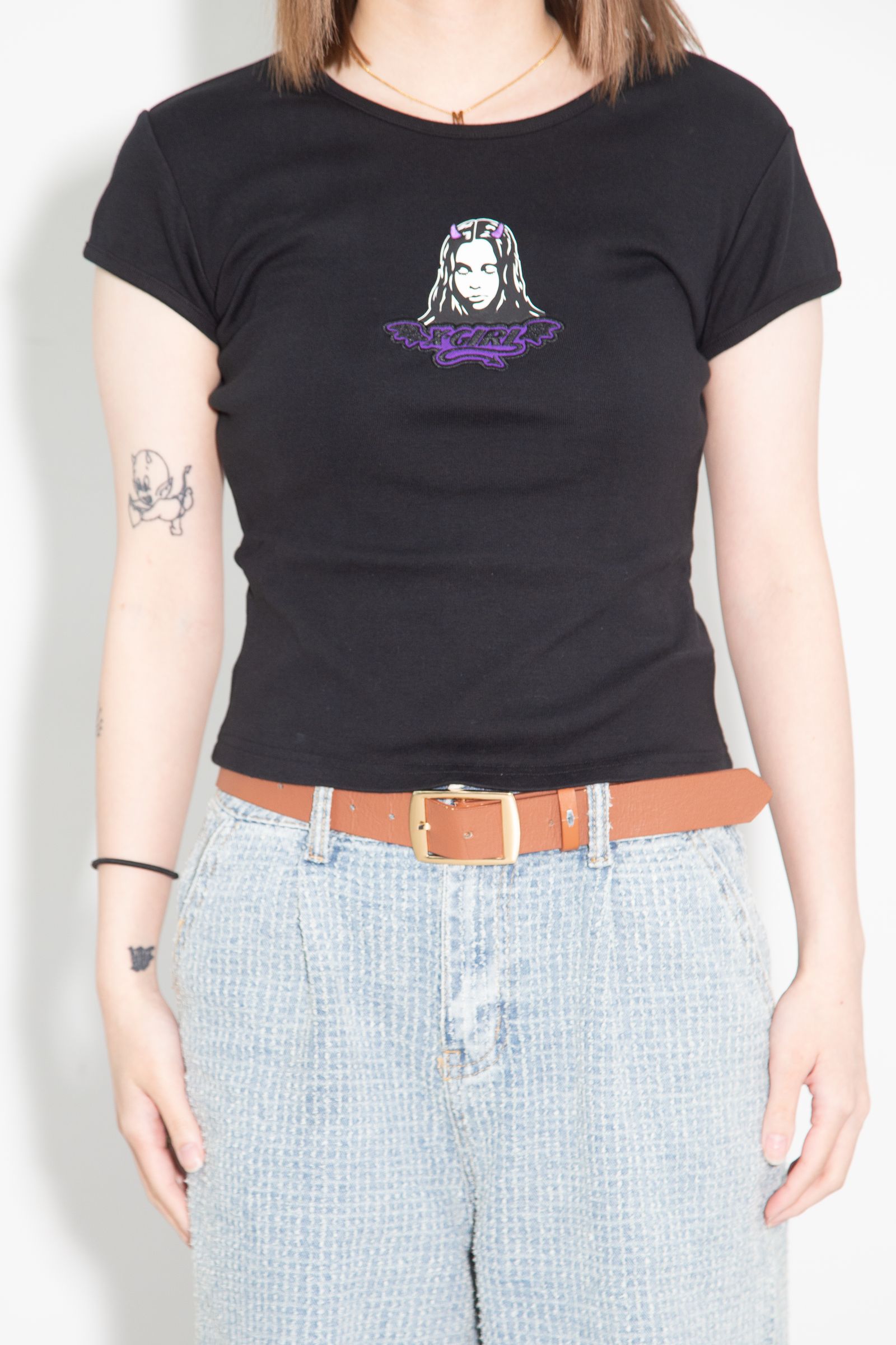 [ラスト1点 サイズM] DEVIL FACE S/S BABY TEE / ブラック