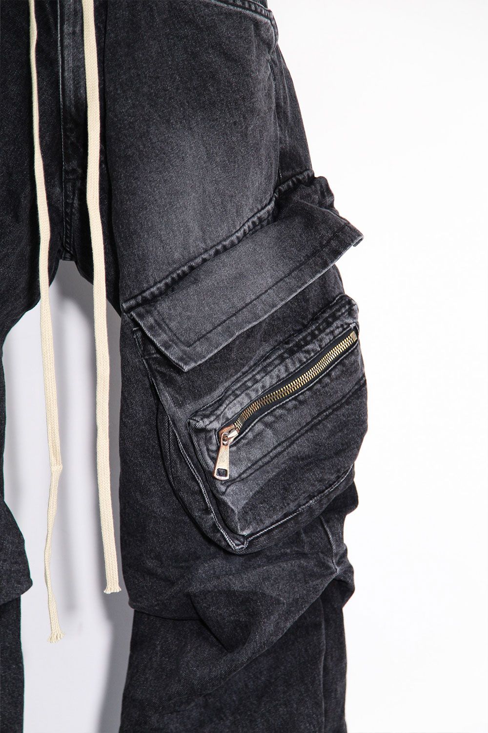 デニムカーゴタックバギーパンツ / Denim Cargo Tuck Baggy Pants / ブラック / ag-11018-3