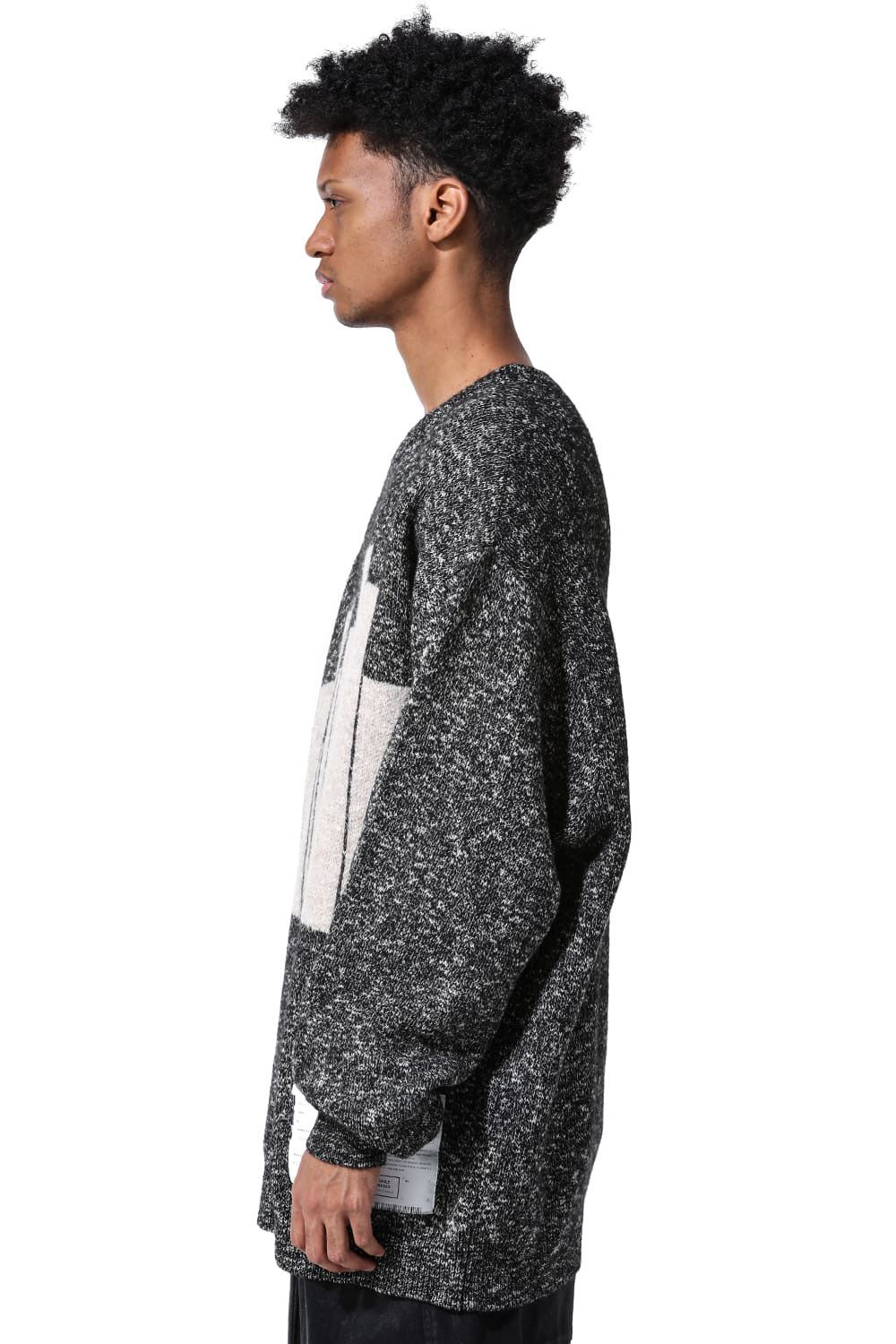 幾何学模様リラックスフィットニット / Geo Pattern Knit Top / グレー×ベージュ / ag-8011-1