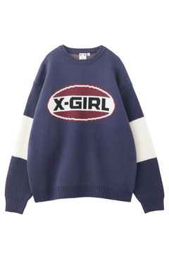 BICOLOR OVAL LOGO JACQUARD KNIT TOP / ネイビー