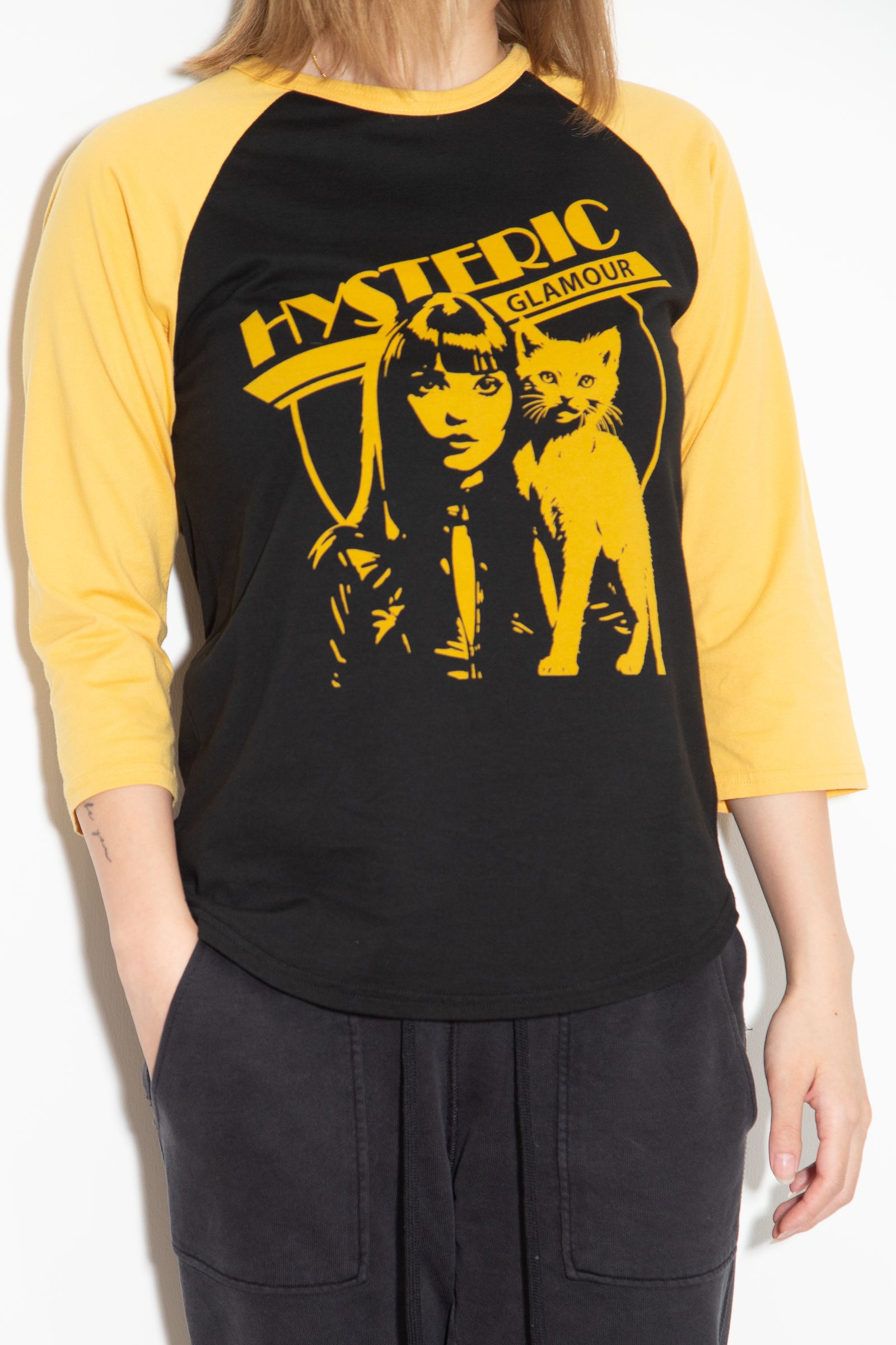 HYSTERIC WOMAN CAT 七分袖Tシャツ / イエロー