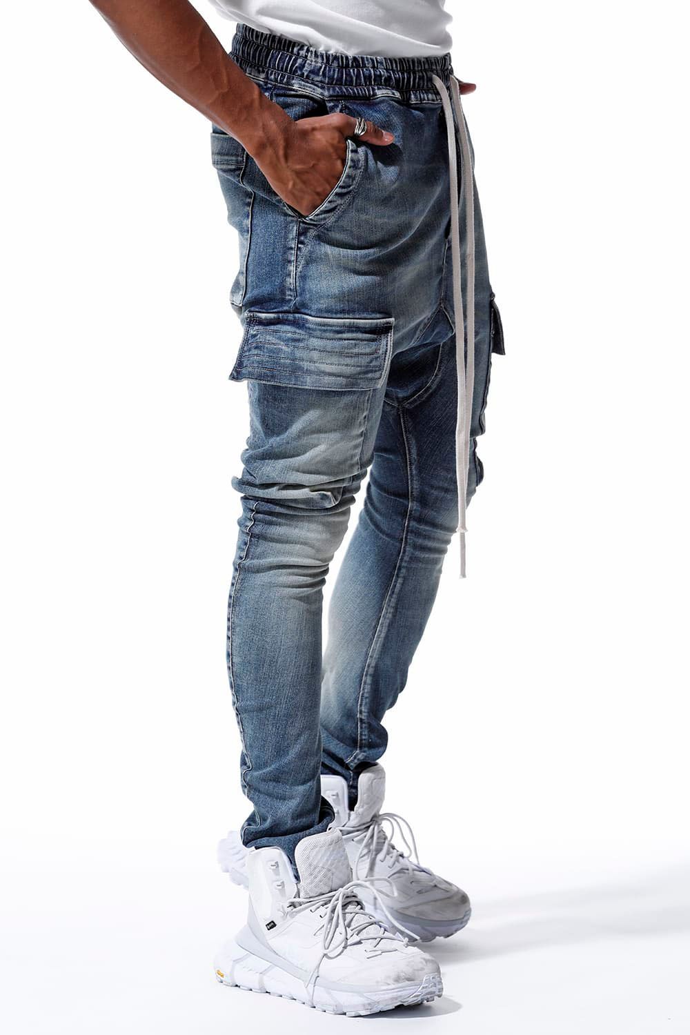 ストレッチデニムサルエルカーゴパンツ / Indigo Stretch Denim Saeouel Cargo Skinny Pants / インディゴ / ag-5044-2