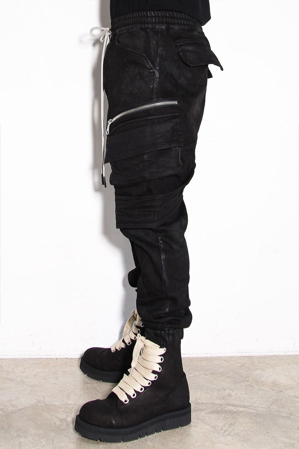 【コーティングあり】ベルトカーゴジョガーデニム / COATED BELT CARGO JOGGER DENIM / ブラック / ag-12064-2