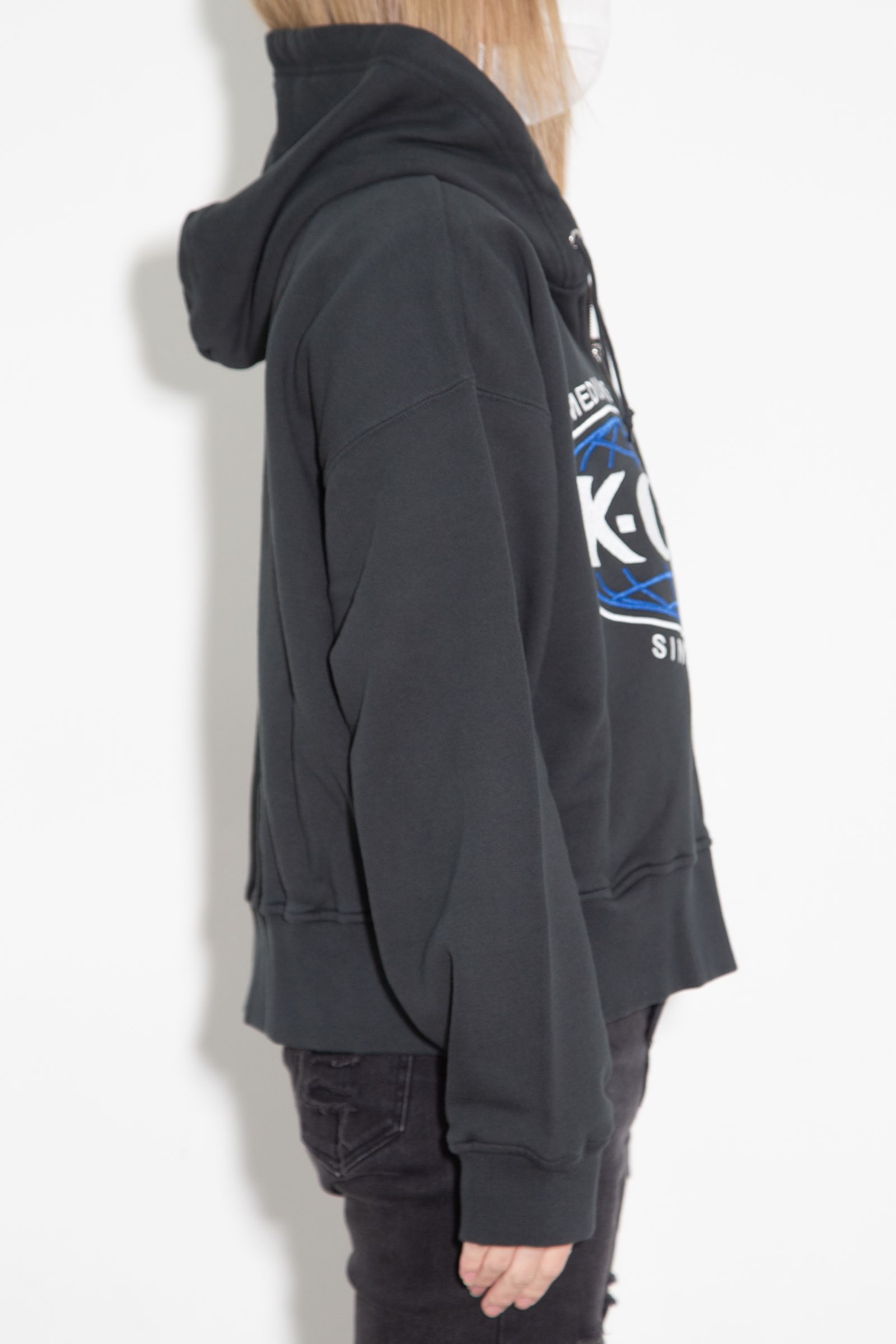 PANELED GRAPHIC ZIP UP SWEAT HOODIE / チャコール