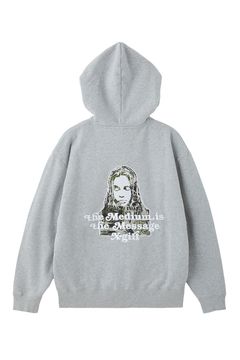 BRUSHED COLLAGE GRAPHIC FACE PATCH ZIP UP SWEAT HOODIE / アッシュ