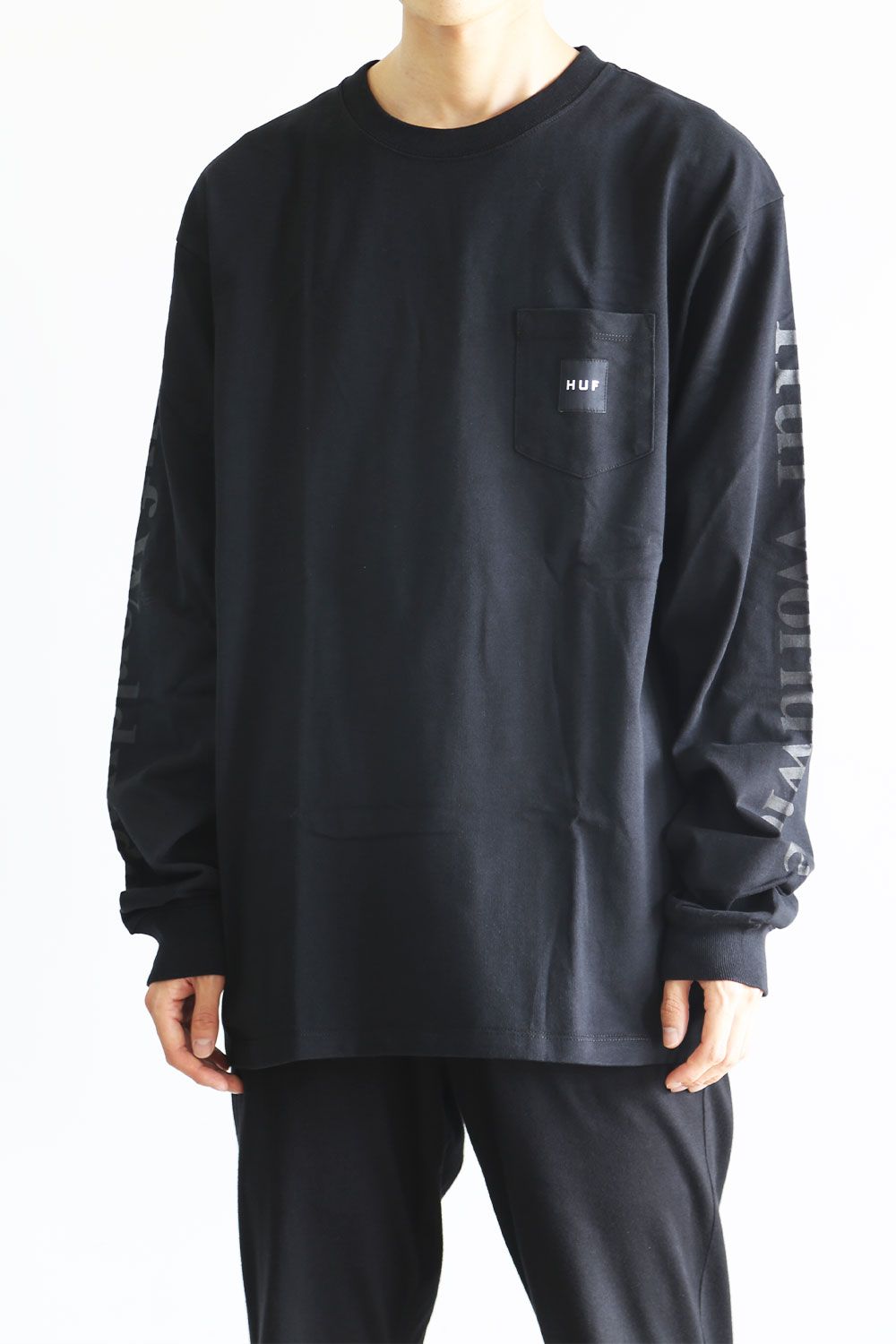 HUF - BOX LOGO POCKET L/S TEE / ブラック | Tempt