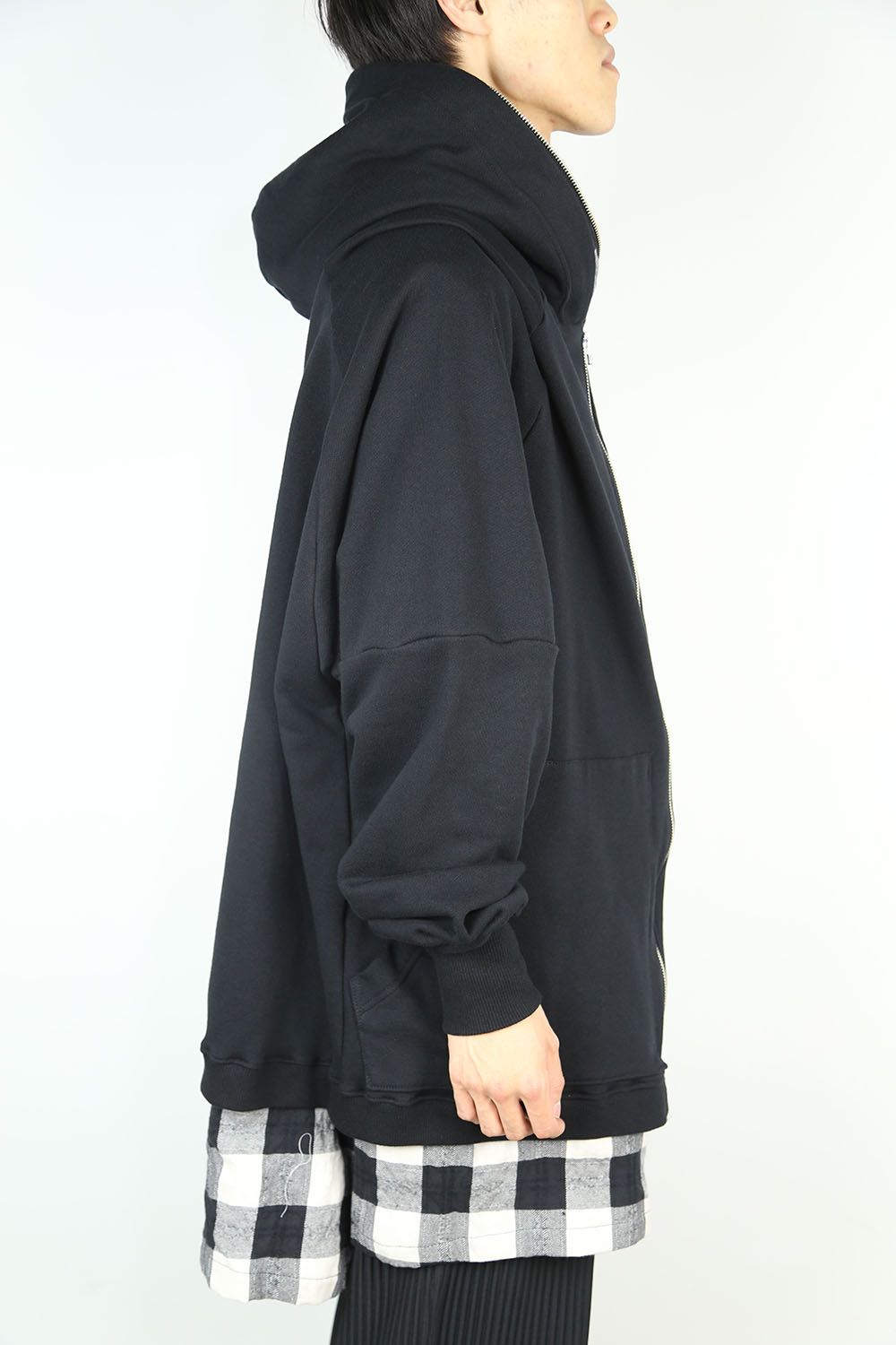 Check Layered Big Hoodie / ブラック×ホワイト