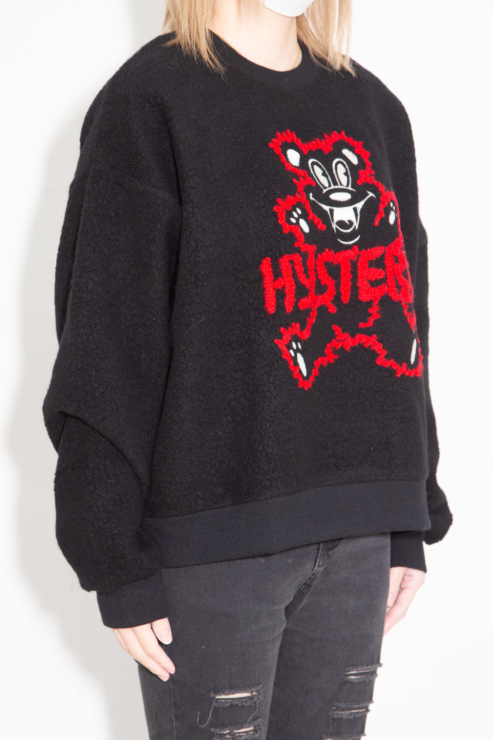 FIRE BEAR刺繍 オーバーサイズスウェット / ブラック