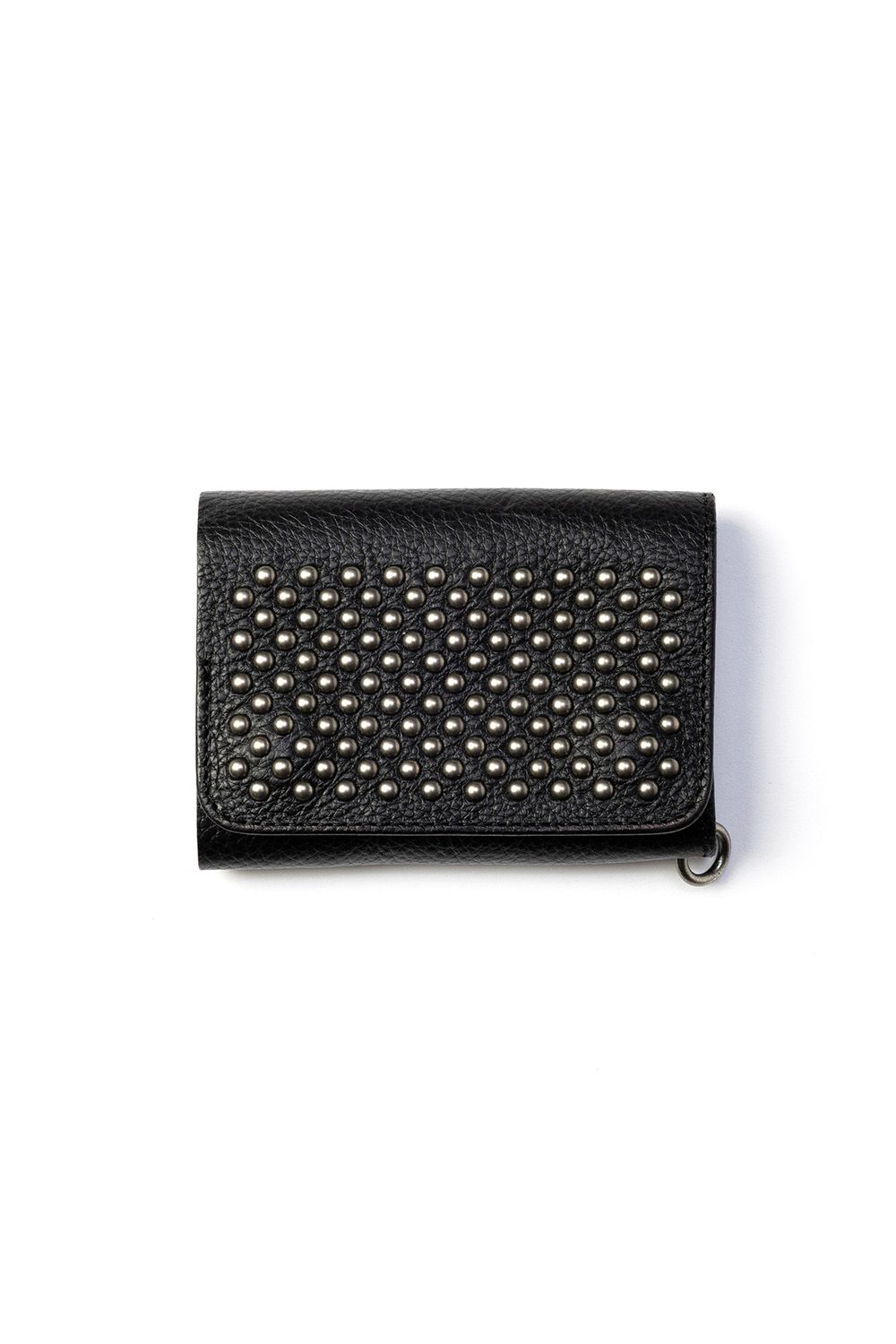 ROUND STUDS LEATHER FLAP HALF WALLET / ブラック