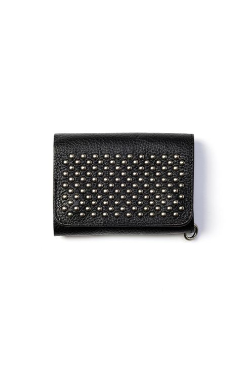 ROUND STUDS LEATHER FLAP HALF WALLET / ブラック