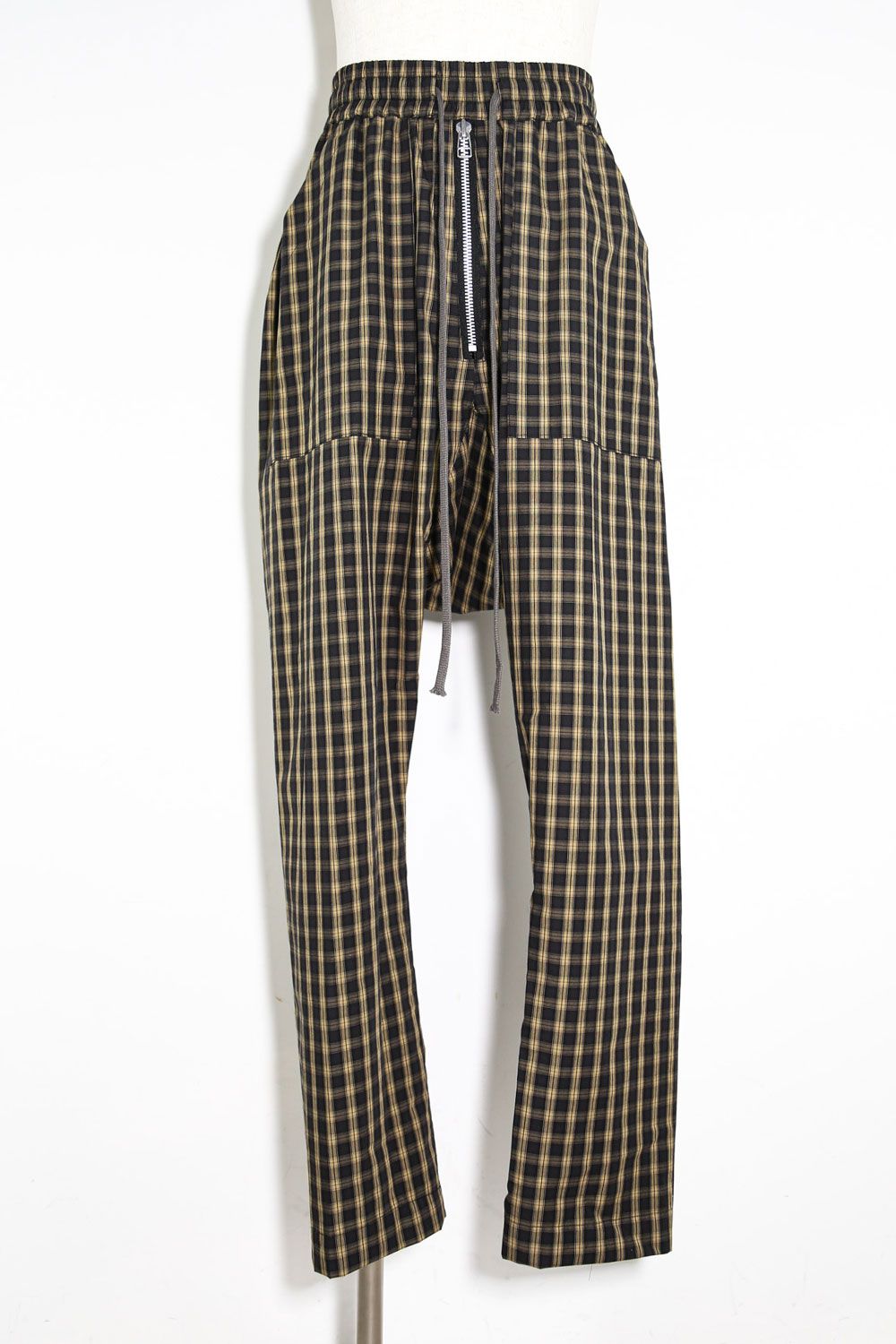 チェックフロントジップサルエルイージーパンツ / Check Front Zip Sarouel Easy Pants / イエロー