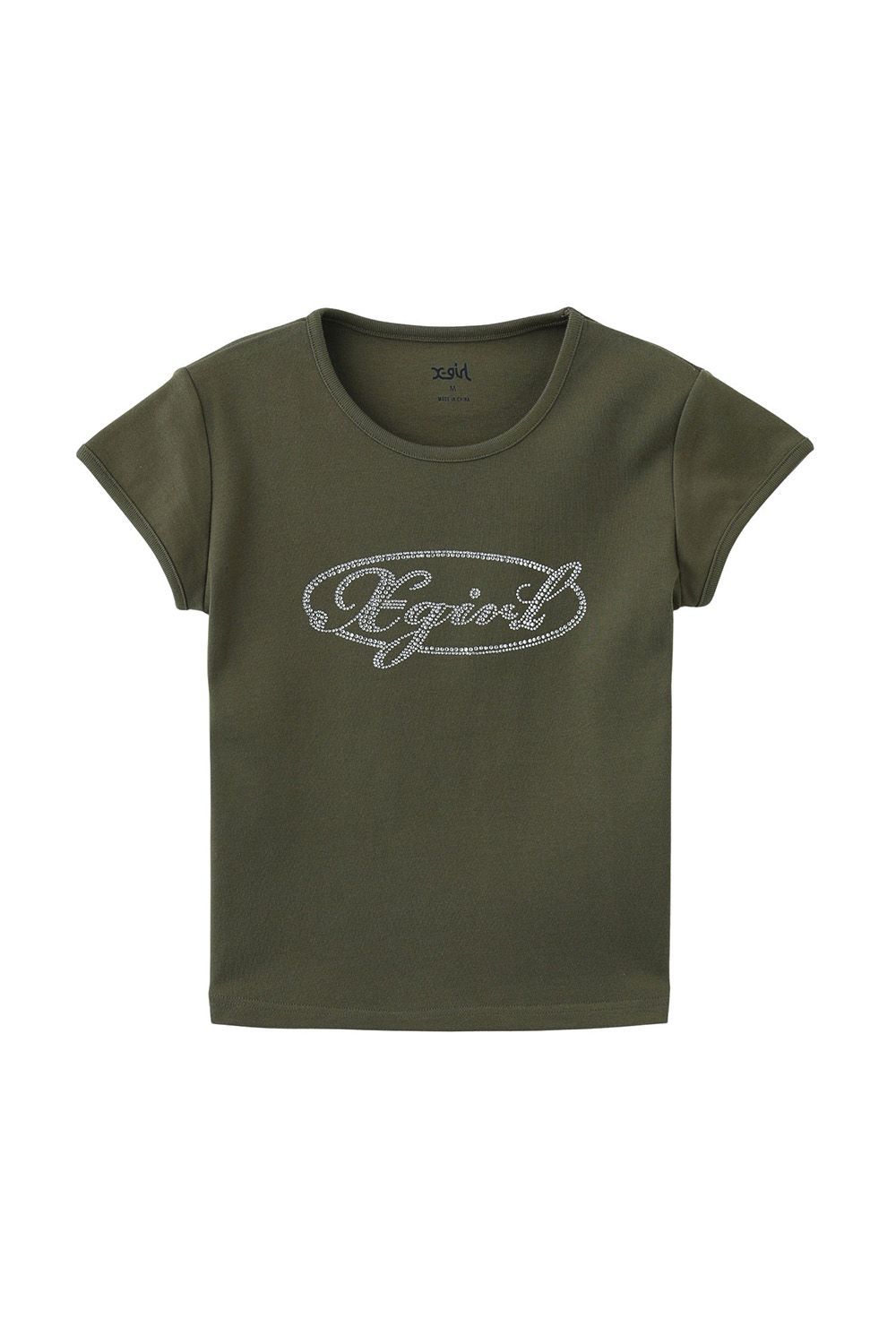 RHINESTONE OVAL CURSIVE LOGO S/S BABY TEE / オリーブ