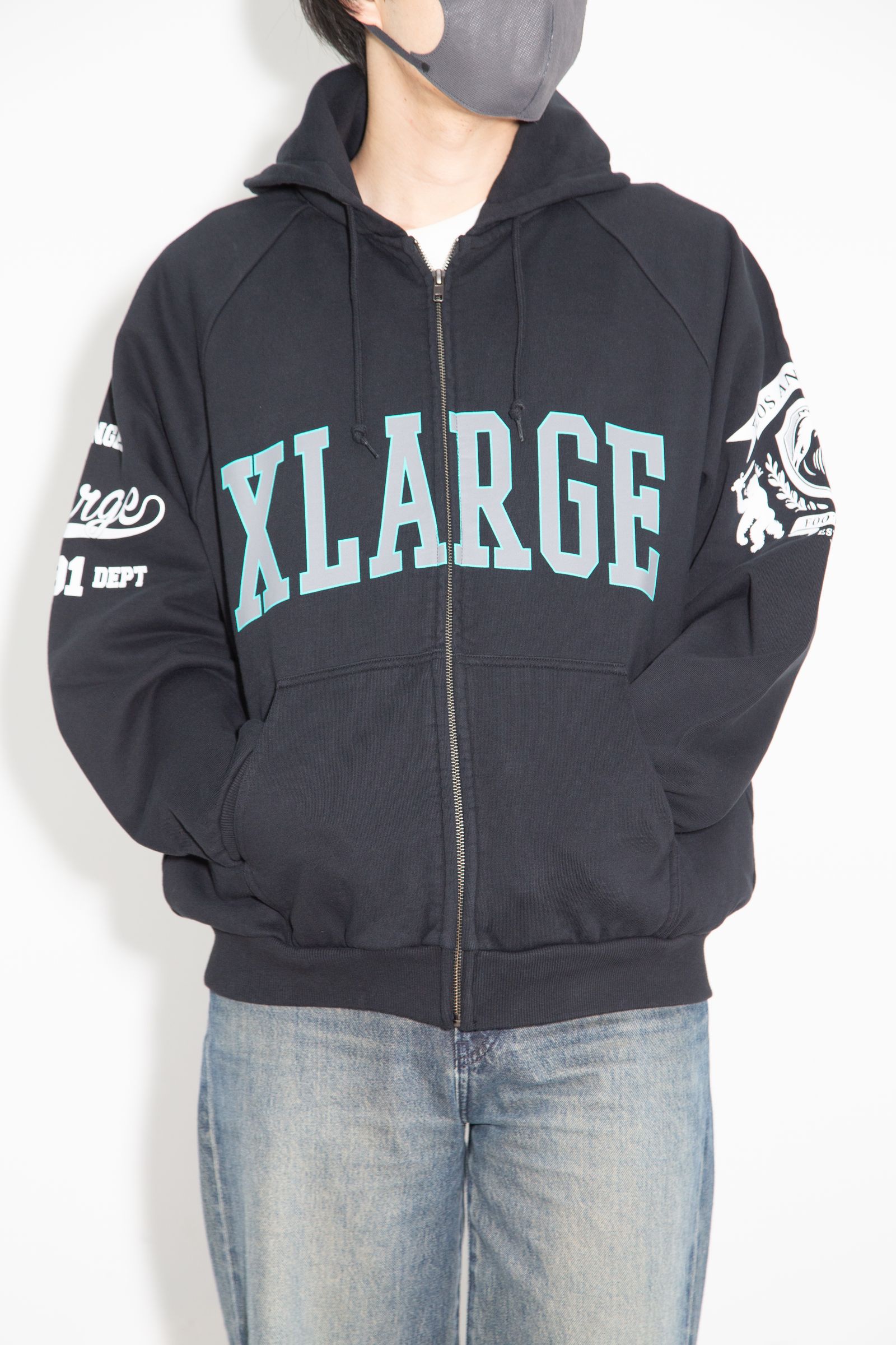 RAGLAN ZIP UP HOODED SWEATSHIRT / ブラック