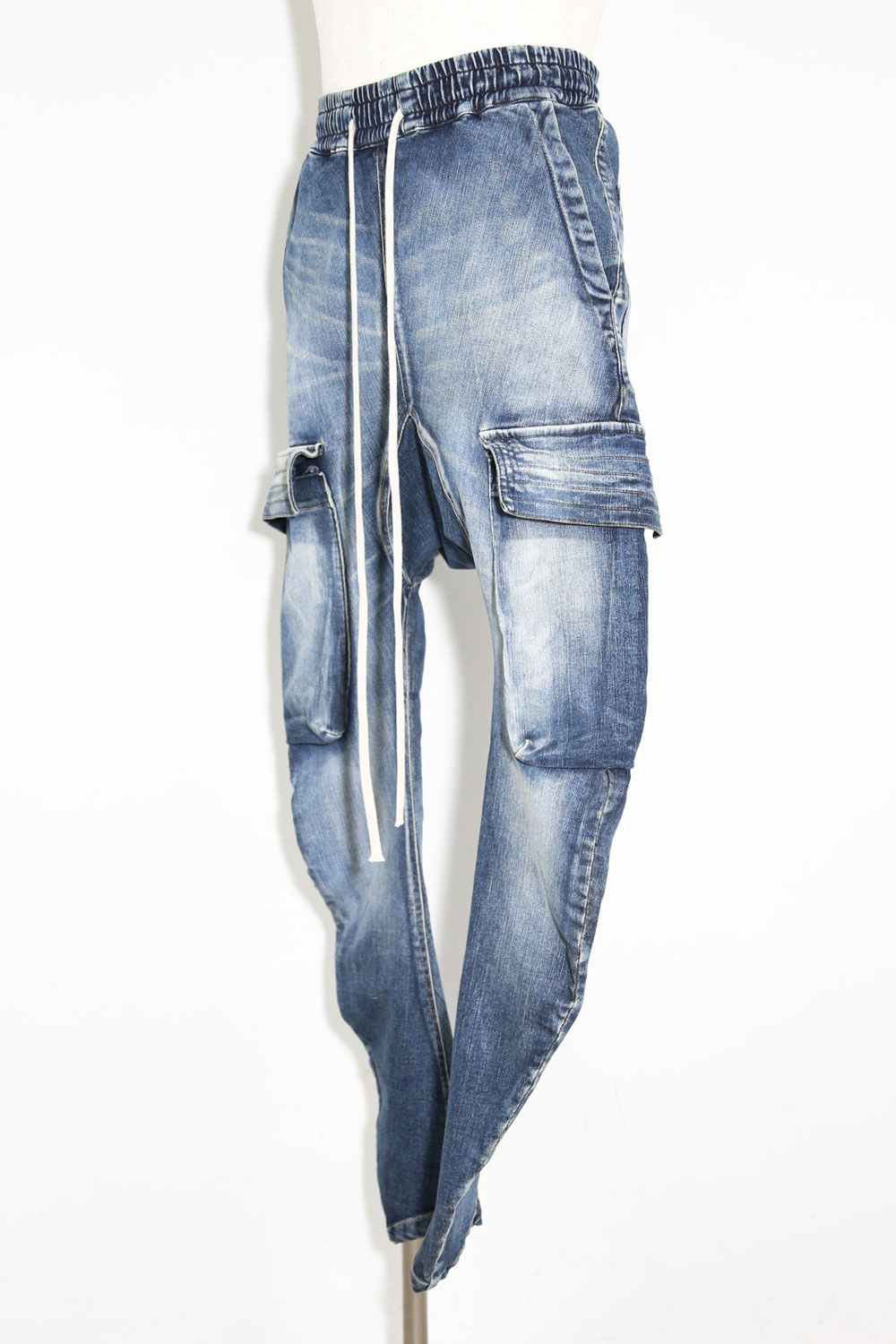 ストレッチデニムサルエルカーゴパンツ / Indigo Stretch Denim Saeouel Cargo Skinny Pants / インディゴ / ag-5044-2