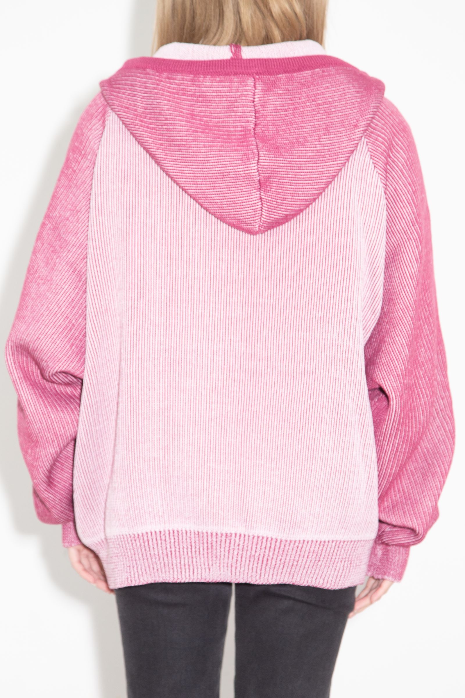 LOGO JACQUARD ZIP UP KNIT HOODIE / ピンク