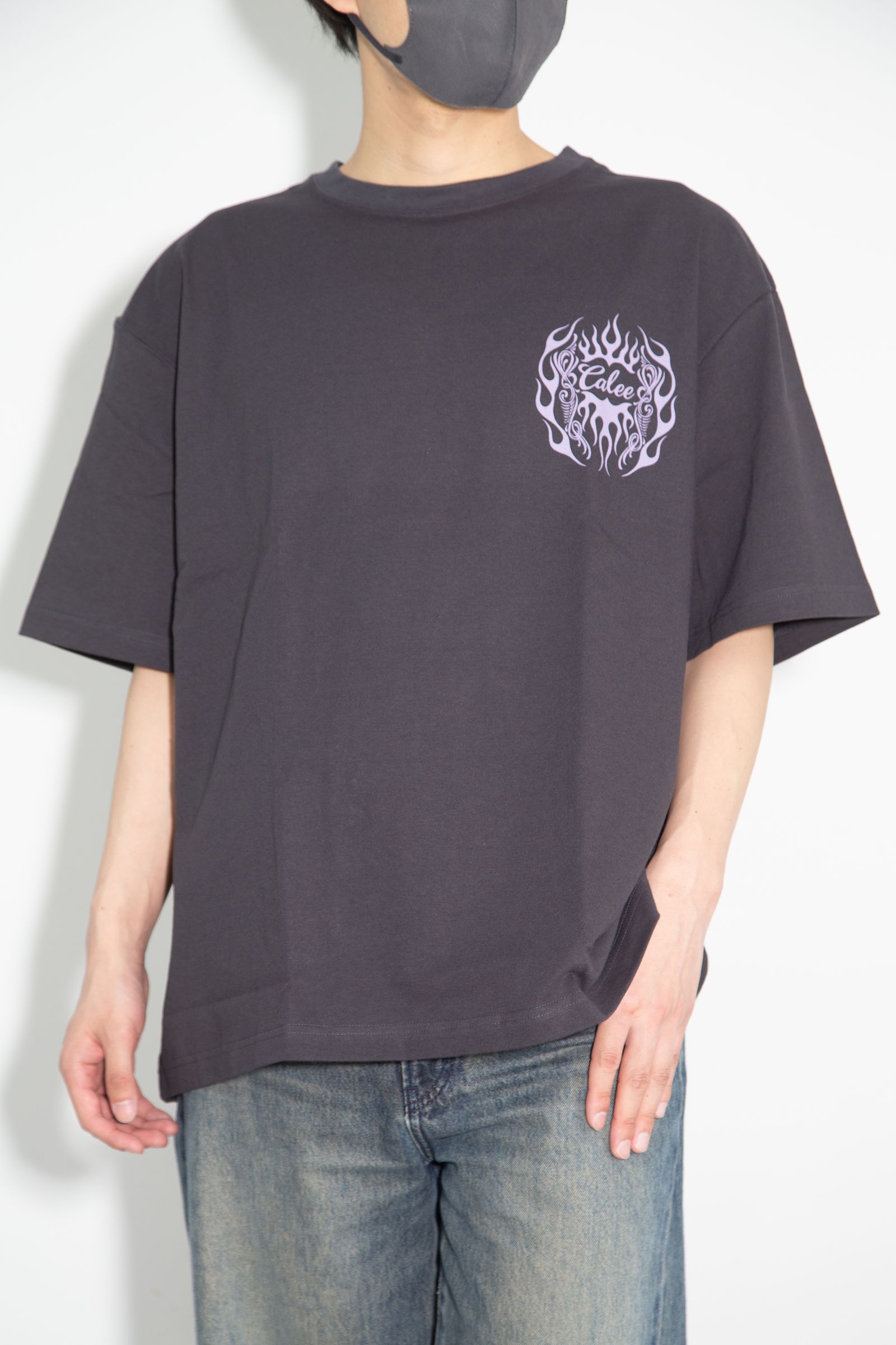 VINTAGE TYPE FLAME LOGO PINSTRIPING S/ S TEE ＜NATURALLY PAINT DESIGN＞ / ブラック