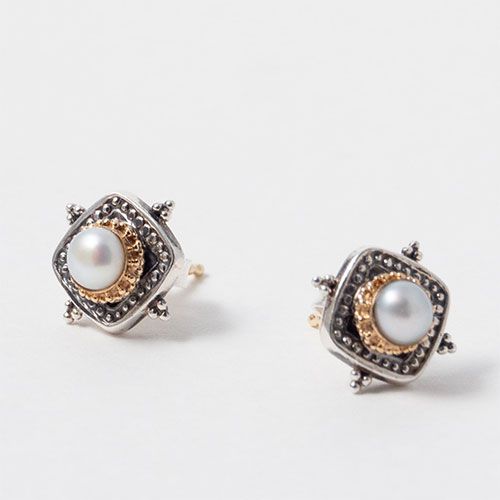 Cyclades Small Stud Square Earrings（Pearl） / GA004