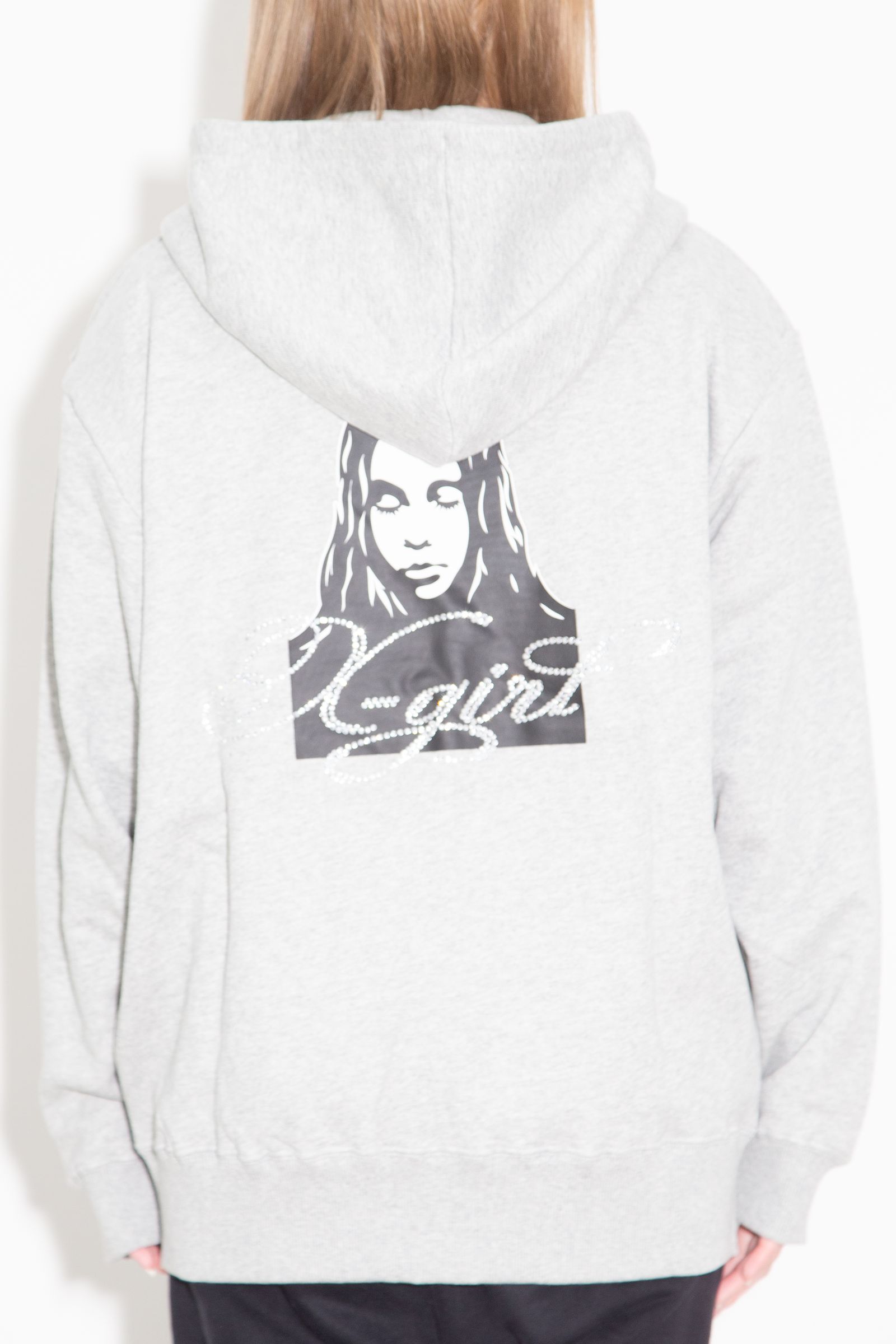 RHINESTONE LOGO AND FACE ZIP UP SWEAT HOODIE / アッシュ