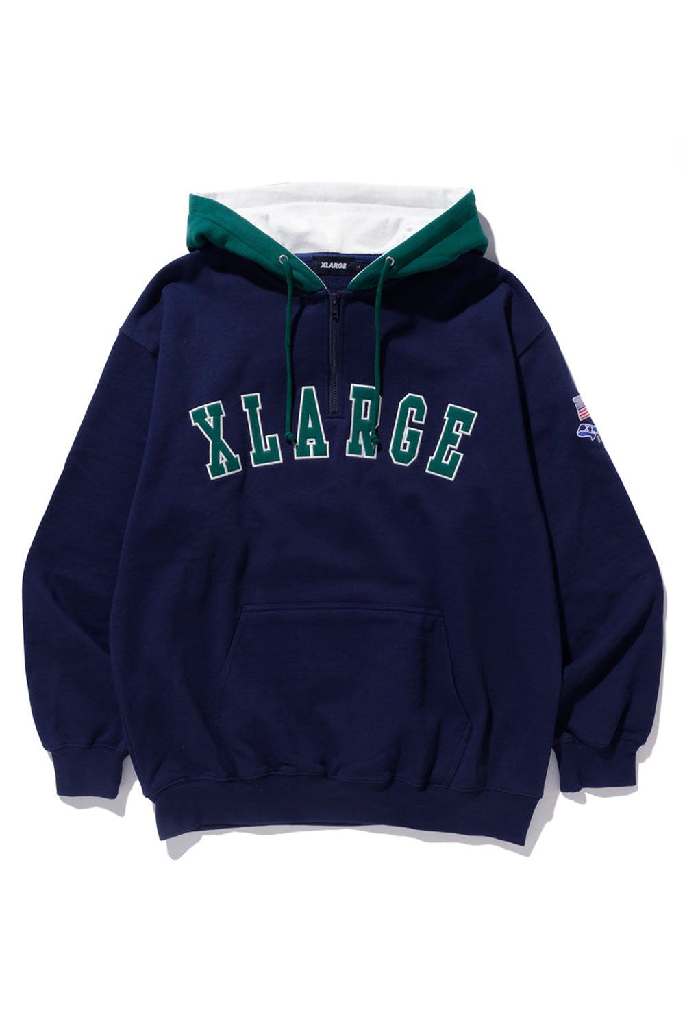 XLARGE - CONTRAST COLOR HALF ZIP HOODED SWEAT / グリーン | Tempt