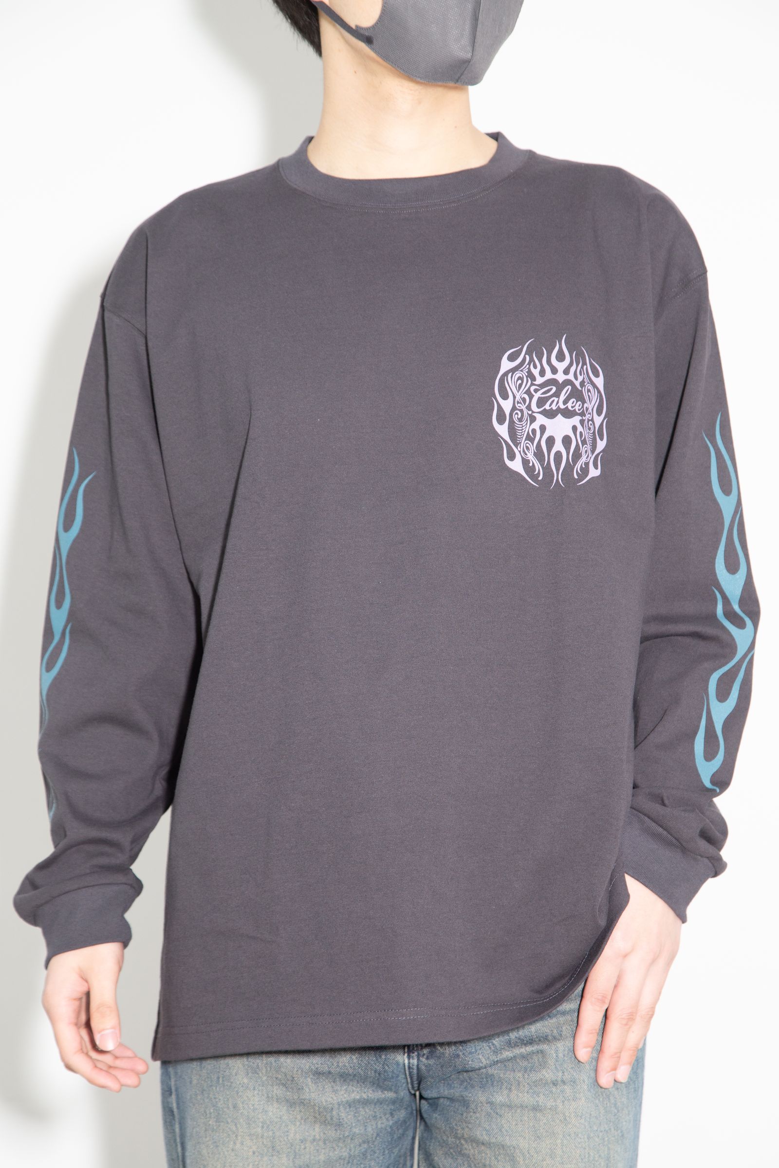 VINTAGE TYPE FLAME LOGO PINSTRIPING L/ S TEE ＜NATURALLY PAINT DESIGN＞ / ブラック