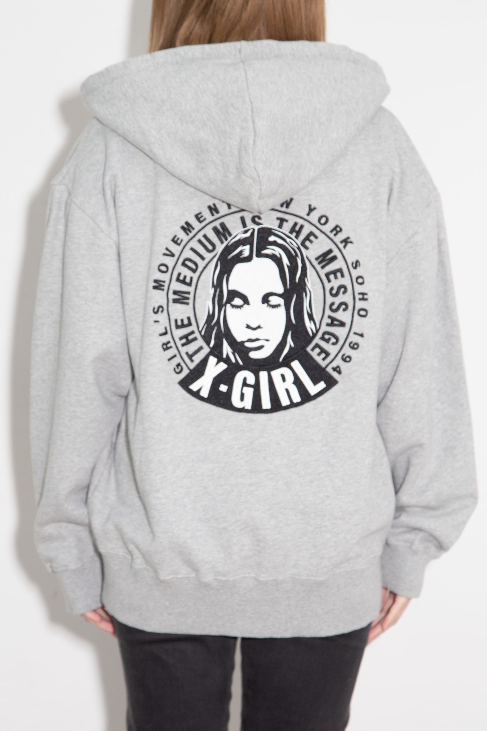 CIRCLE MESSAGE AND FACE ZIP UP SWEAT HOODIE / アッシュ