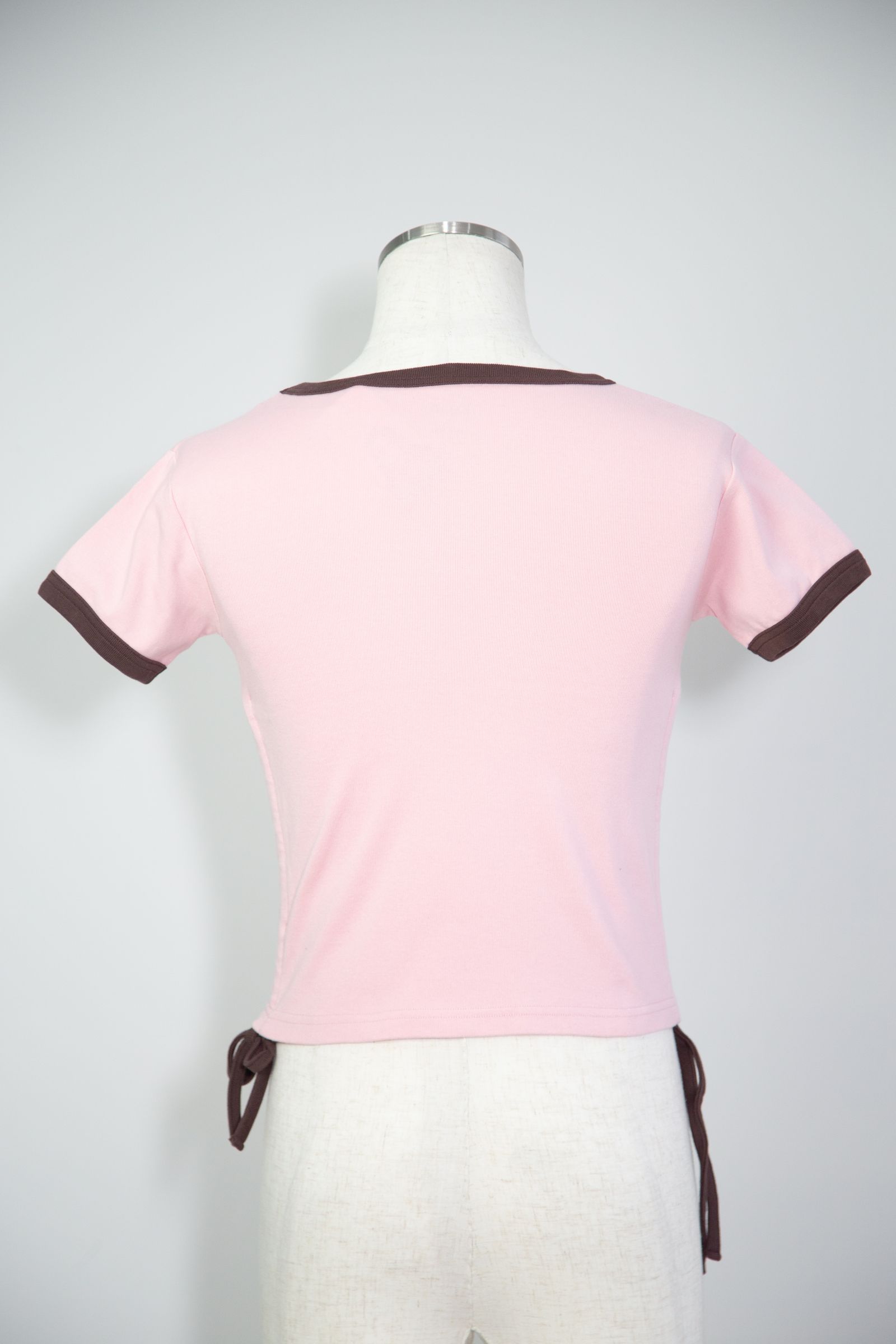 SCRIPT LOGO DRAWSTRING RINGER BABY TEE / ピンク