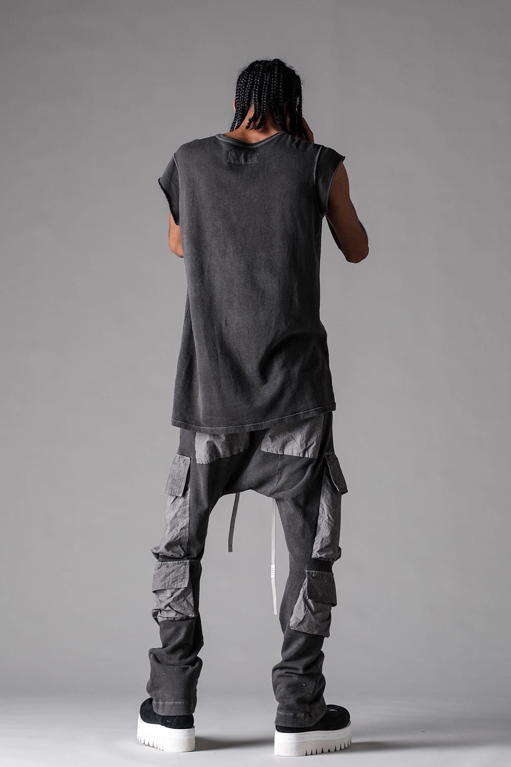 Sumi Dyed Sarouel Flare Cargo Pants