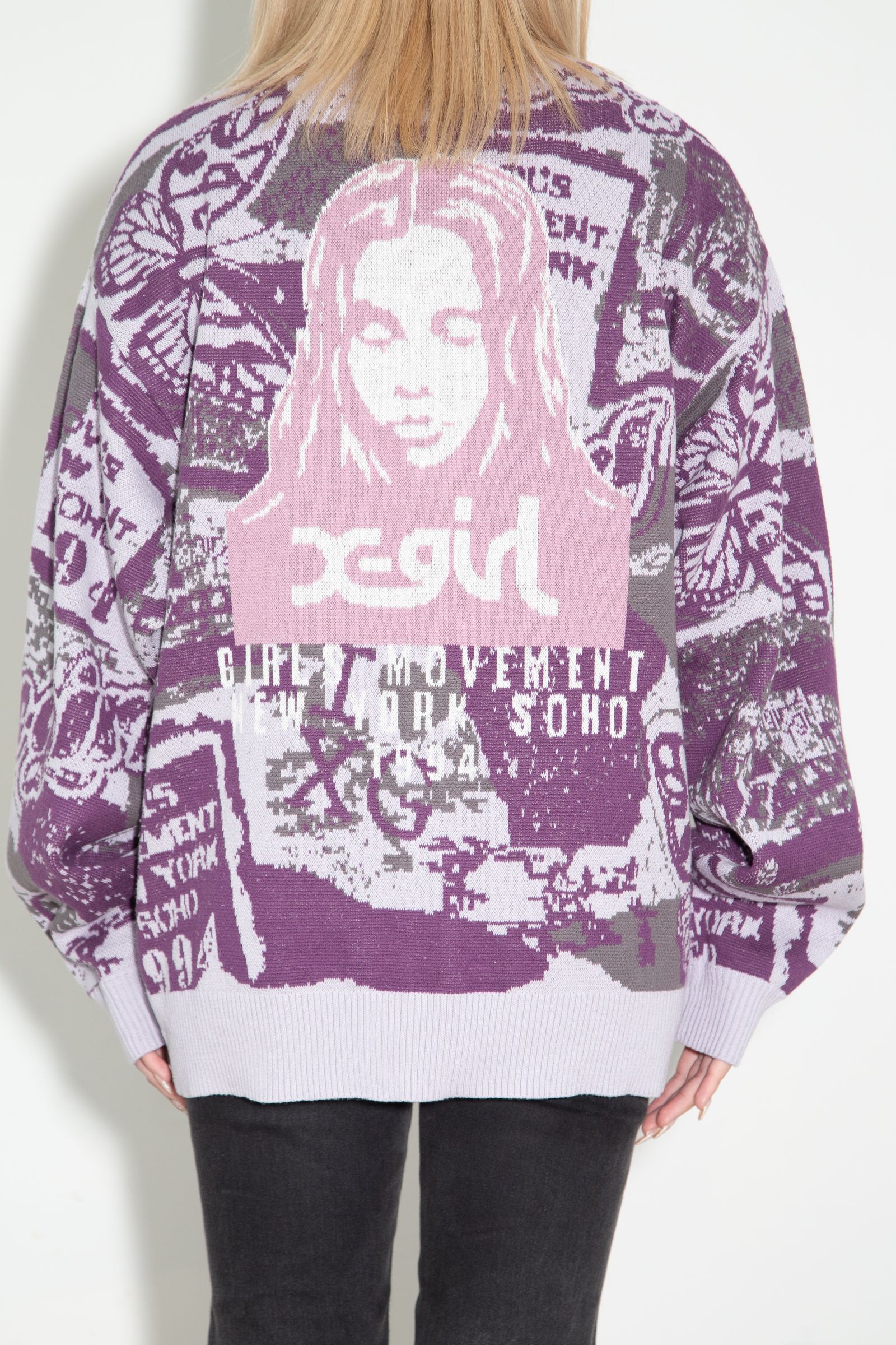 COLLAGE GRAPHIC JACQUARD KNIT CARDIGAN / パープル