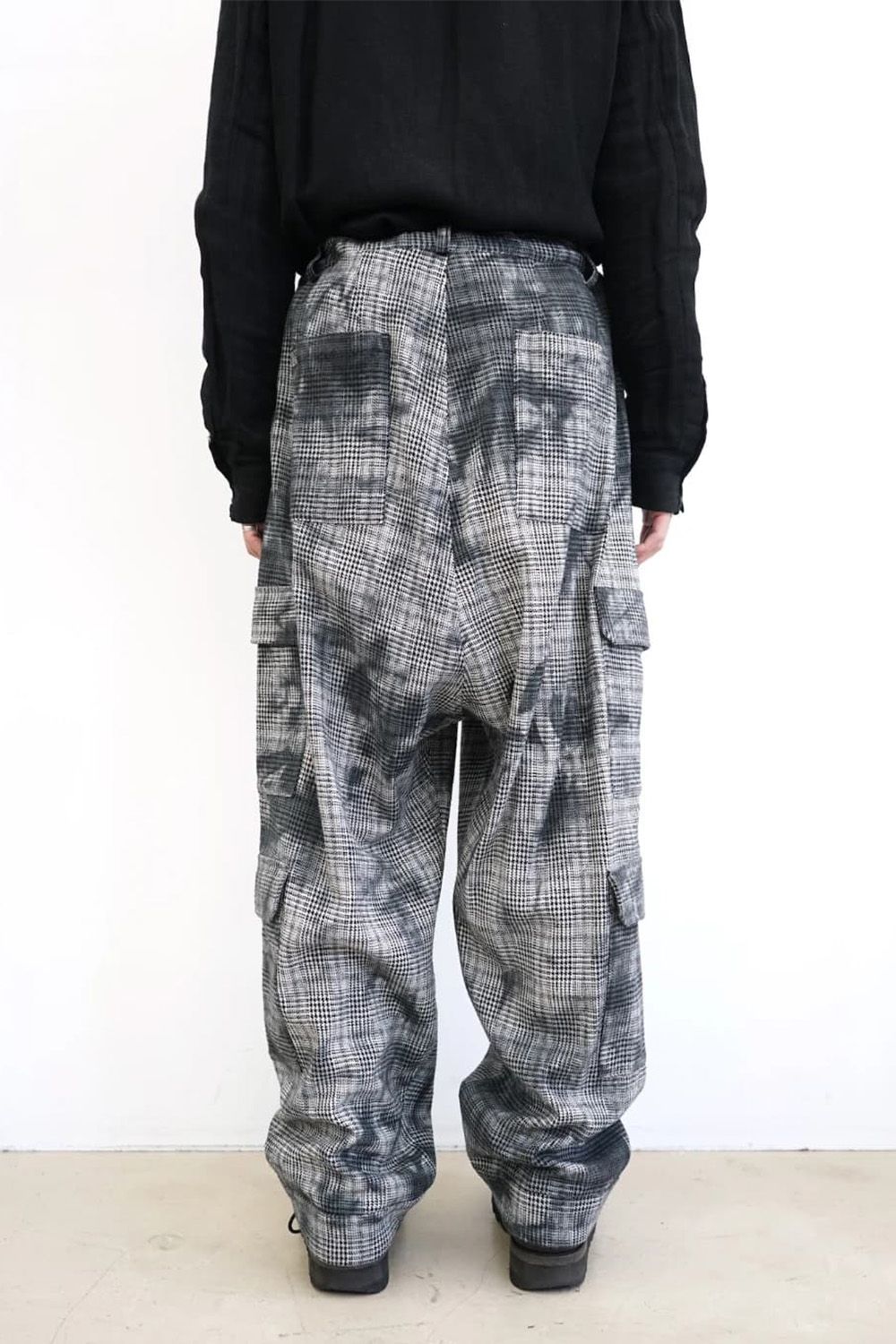 Unevenly Dyed Houndstooth Drop Crotch Pants